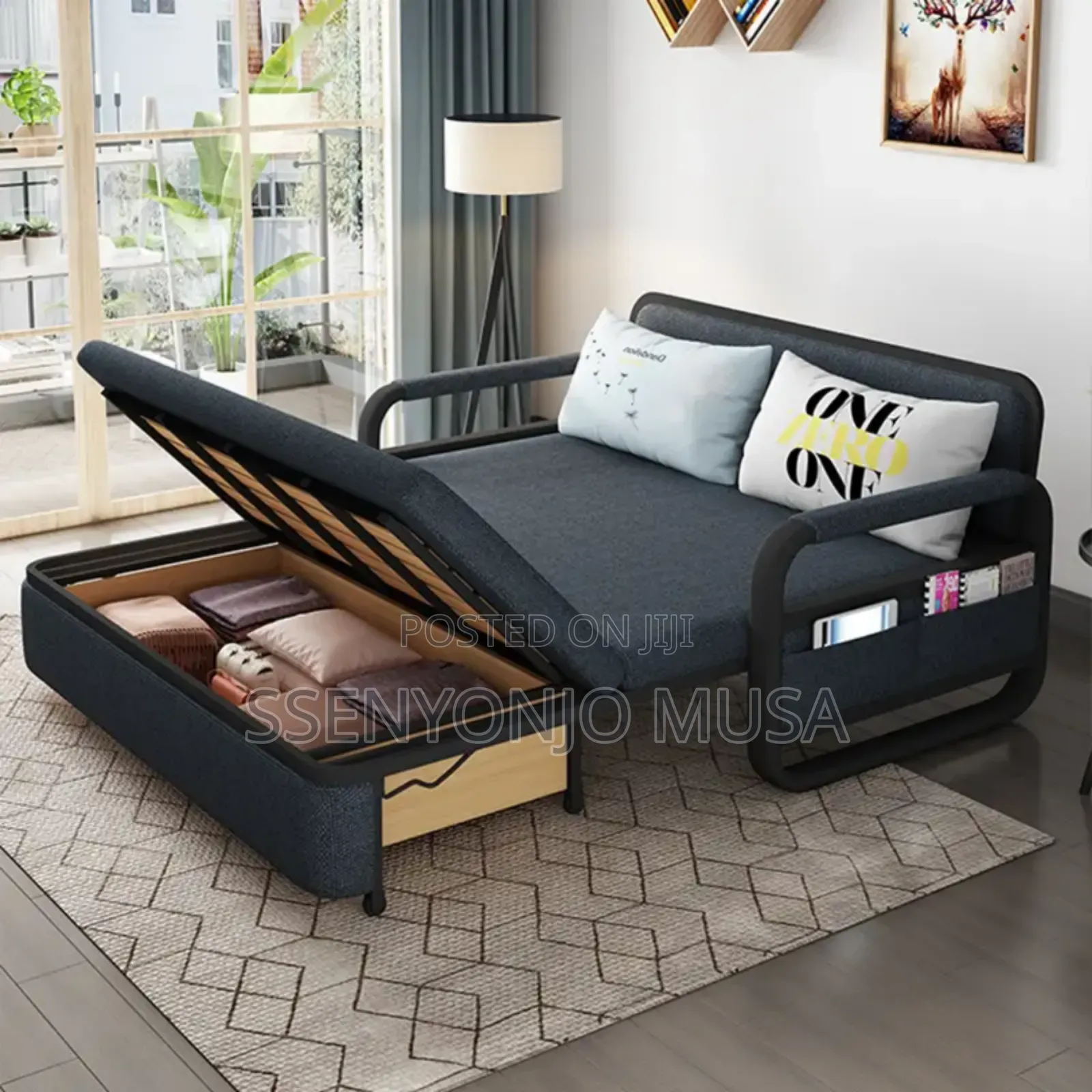 Folding 2-Seater Sofa Bed 5by6 With Pillow and Wheels - 1.8m