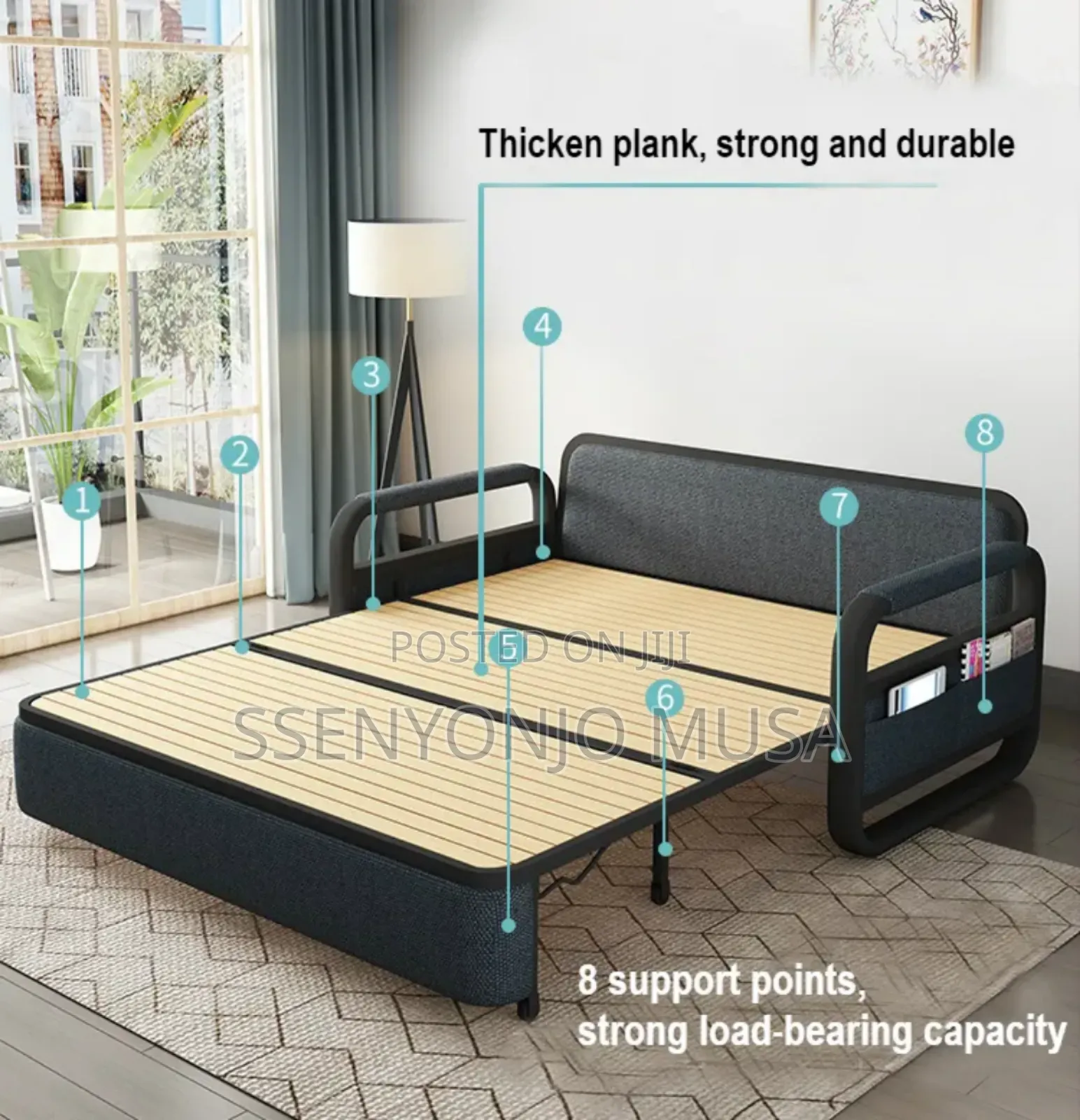 Folding 2-Seater Sofa Bed 5by6 With Pillow and Wheels - 1.8m