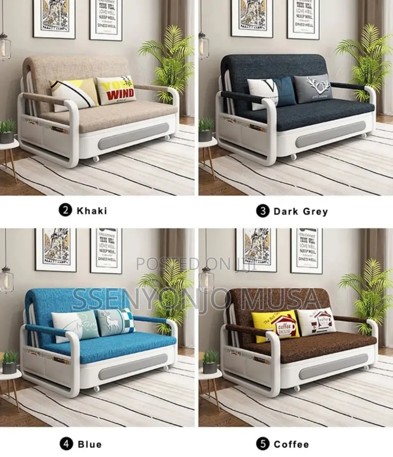 Folding 2-Seater Sofa Bed 5by6 With Pillow and Wheels - 1.8m