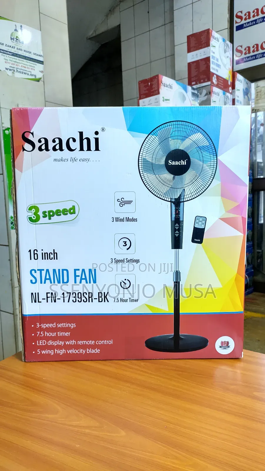 Saachi Stand Fan 16" Nl-Fn-1739sr-Bk - 3-Speed, 3 Wind