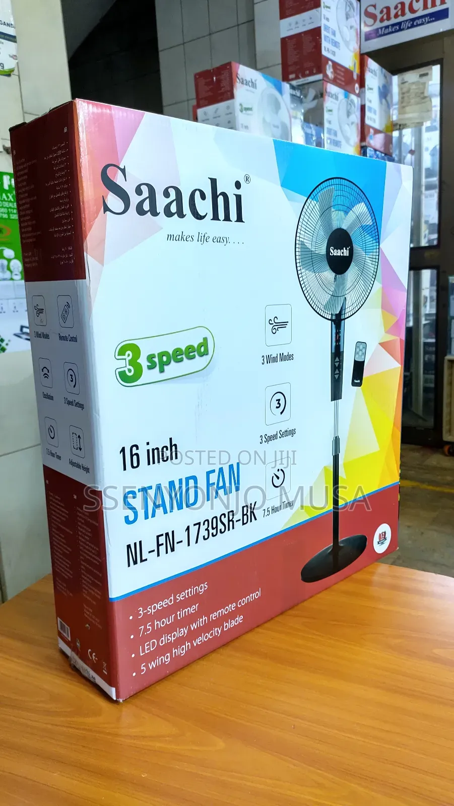 Saachi Stand Fan 16" Nl-Fn-1739sr-Bk - 3-Speed, 3 Wind