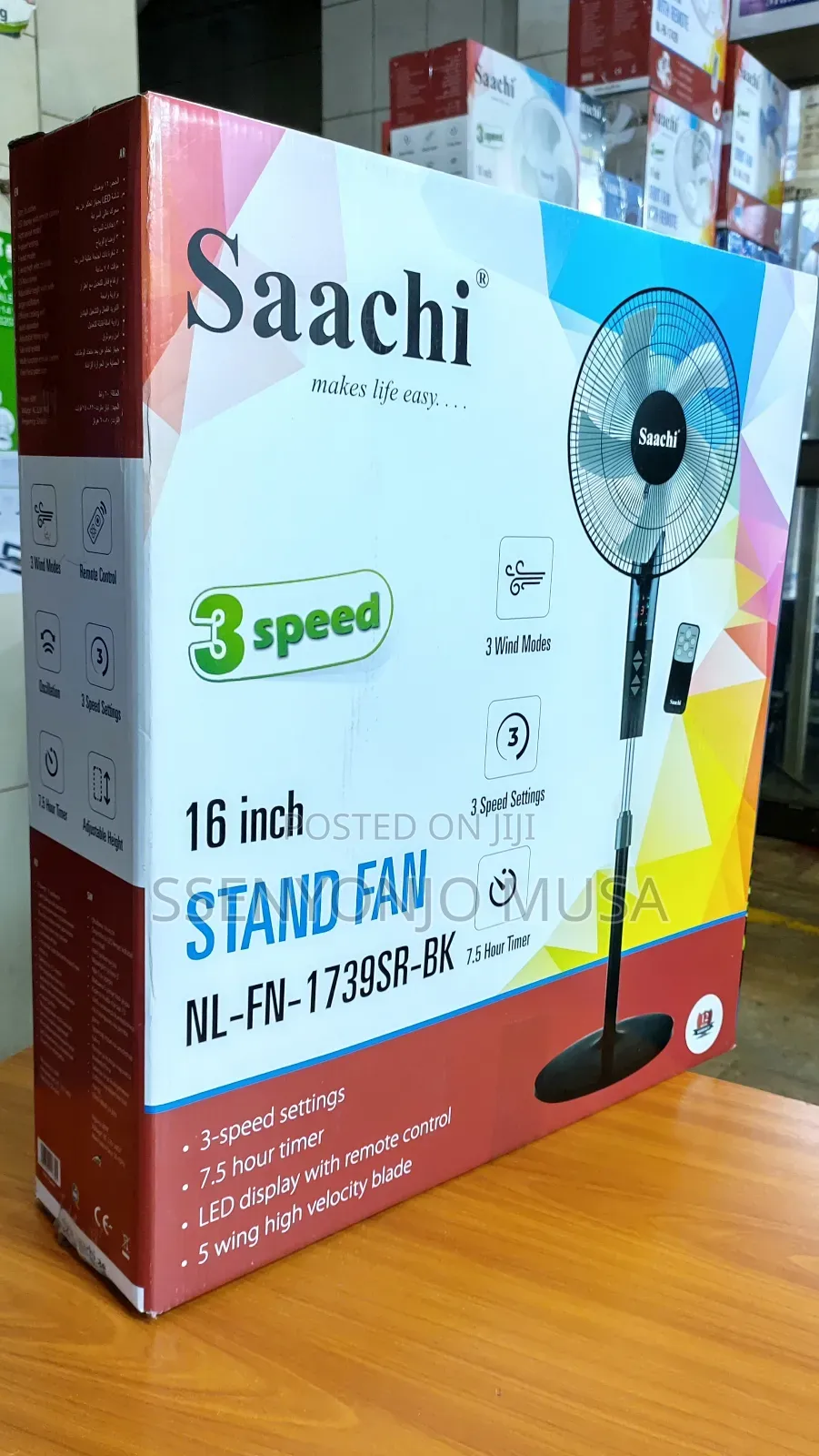 Saachi Stand Fan 16" Nl-Fn-1739sr-Bk - 3-Speed, 3 Wind
