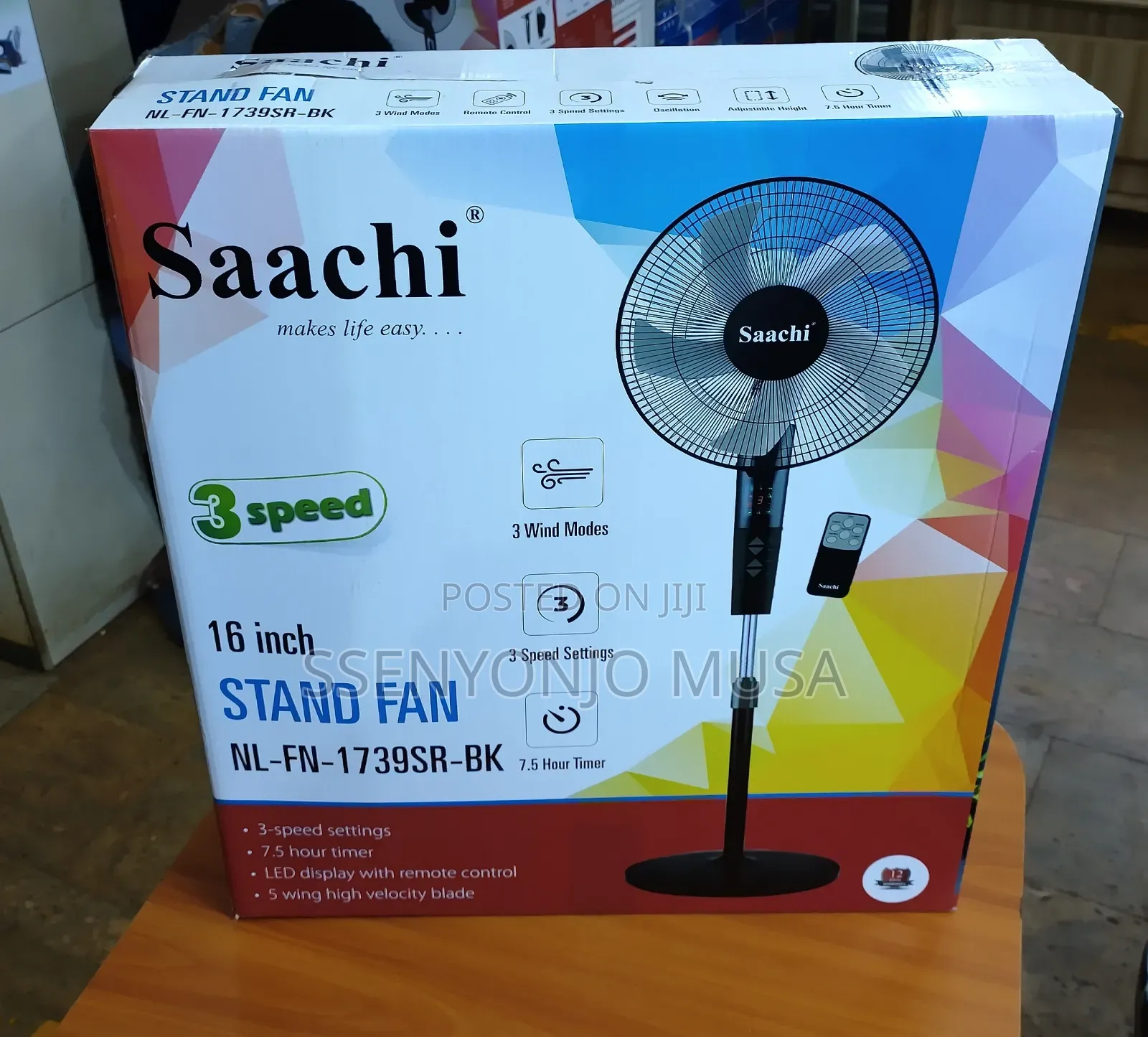 Saachi Stand Fan 16" Nl-Fn-1739sr-Bk - 3-Speed, 3 Wind