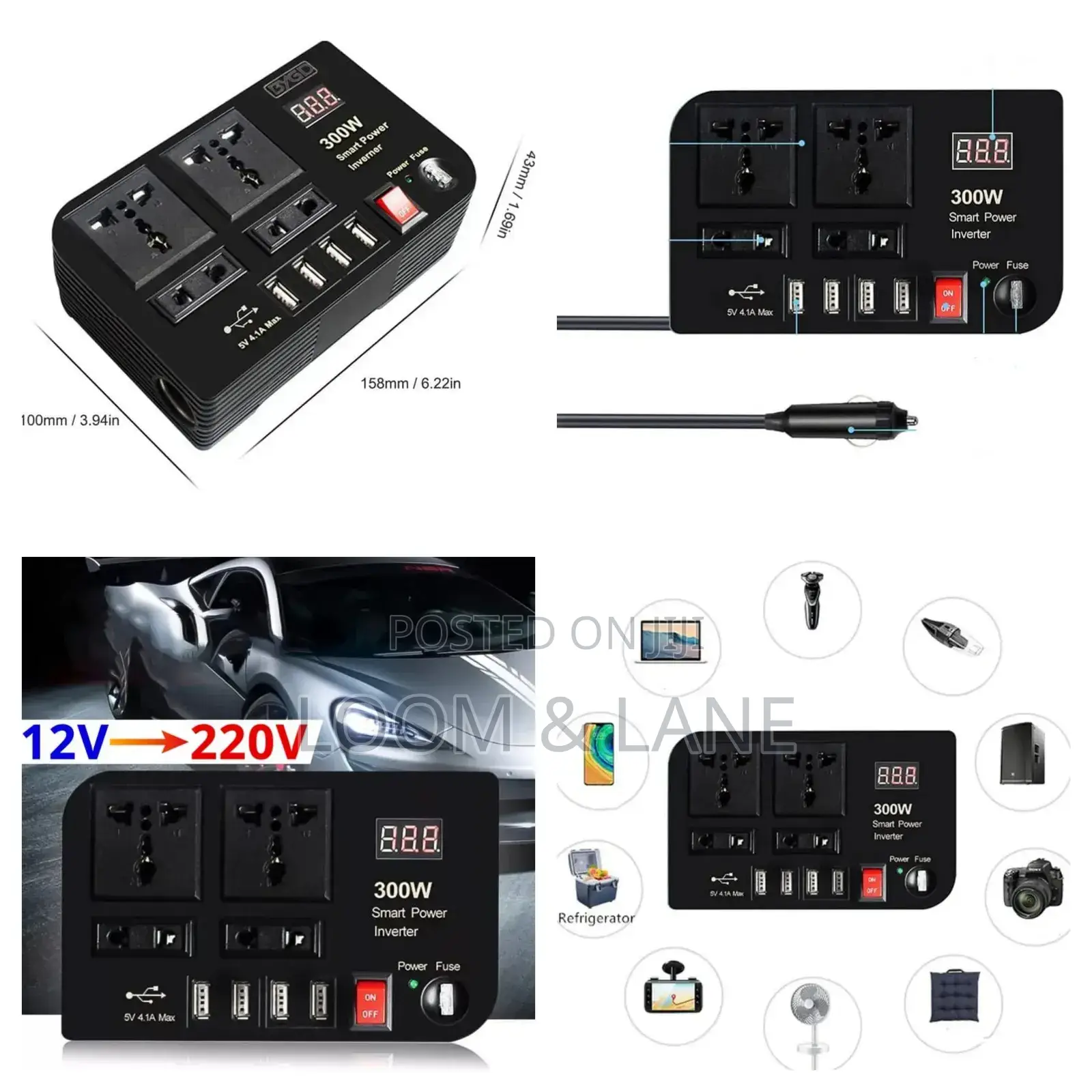Bygd E8982 Car Power Inverter 300w-Black