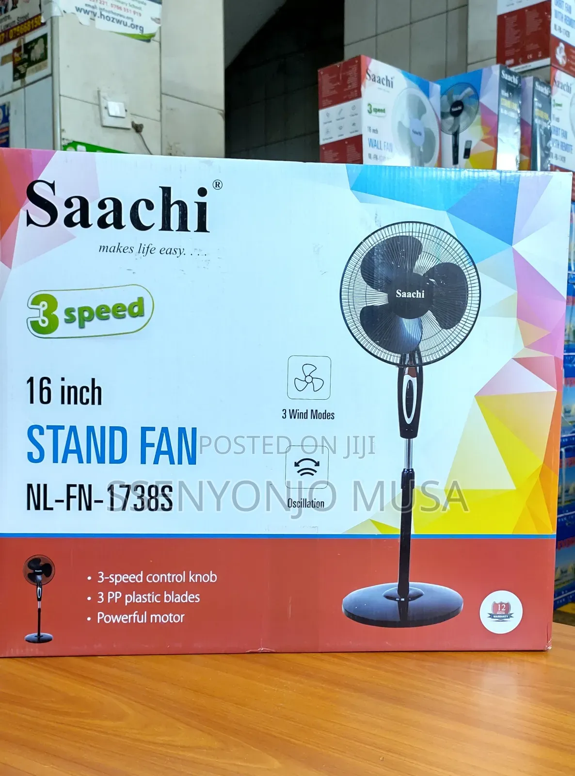Saachi Stand Fan 16 Inches - 3-Speed, 3 Wind Modes