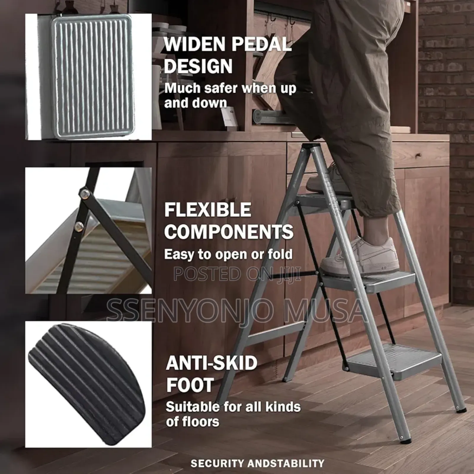 3-Step Folding Step Stool - Anti-Slip Pedal, Lightweight