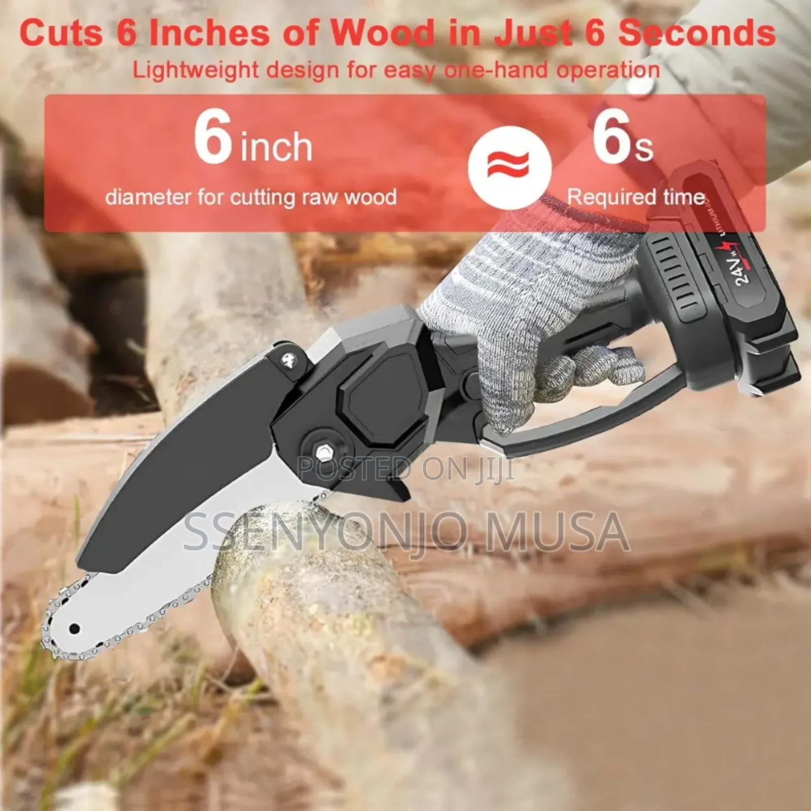 Mini Cordless Chainsaw-6 Inch, 24v, 2 Rechargeable Batteries