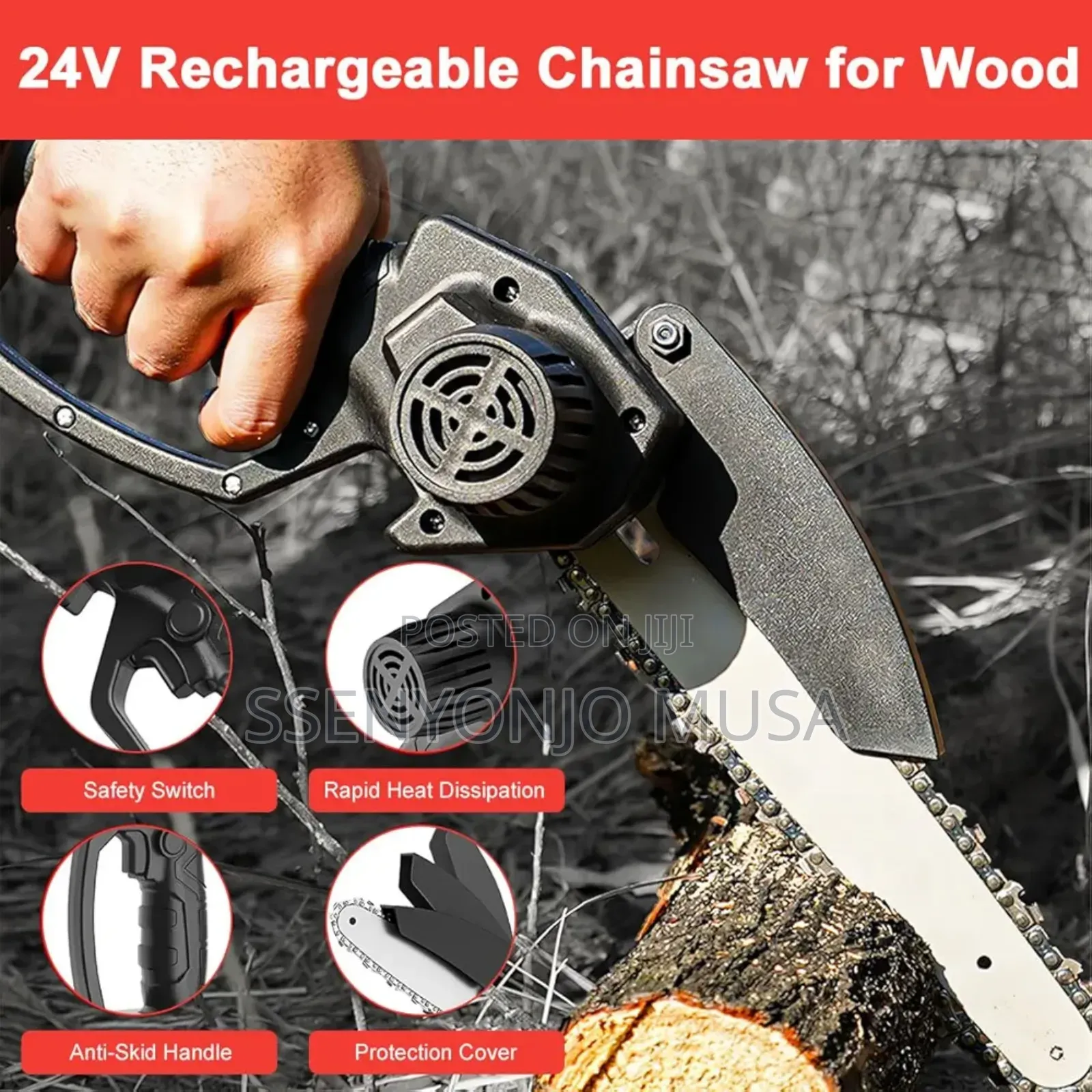 Mini Cordless Chainsaw-6 Inch, 24v, 2 Rechargeable Batteries