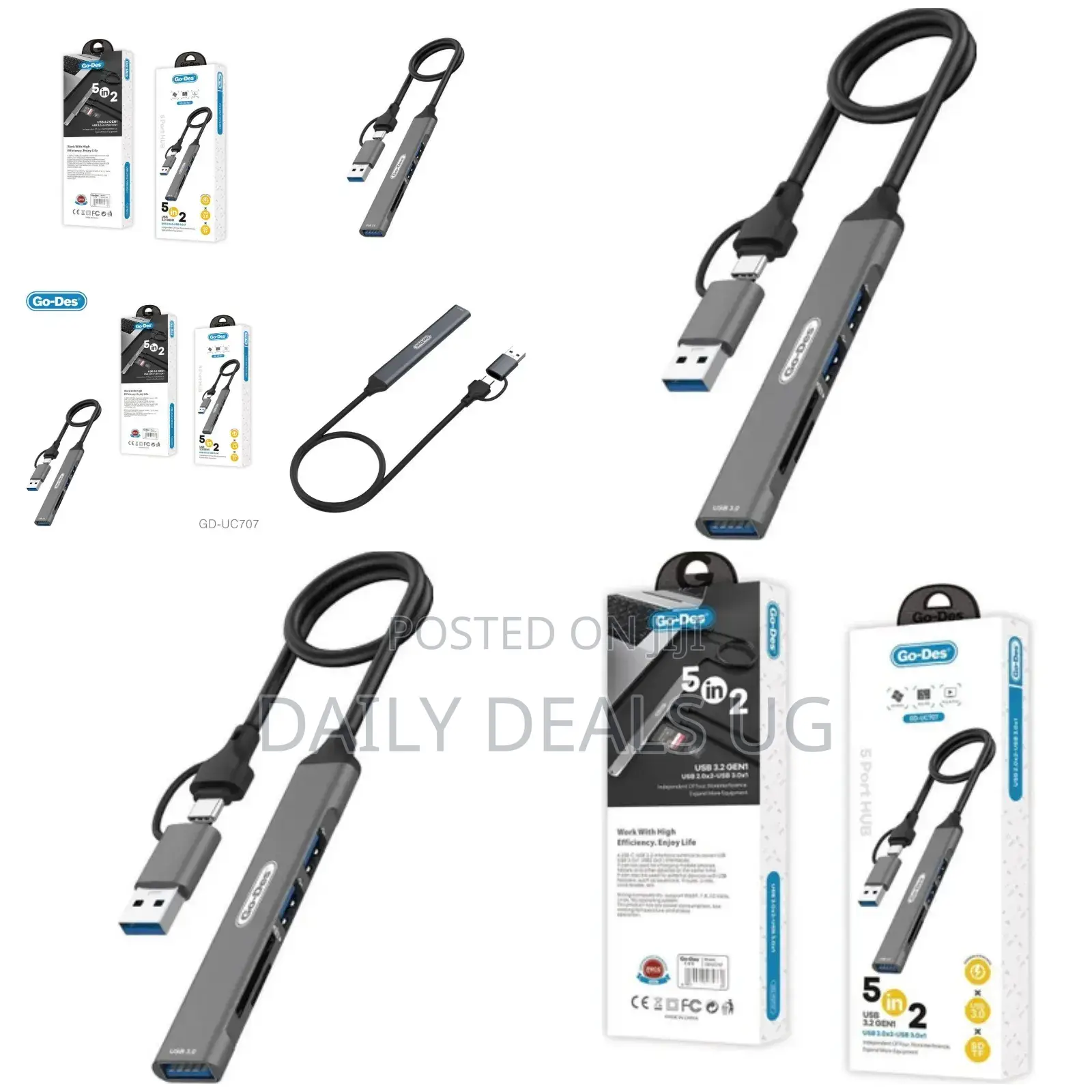 Go Des Gd-Uc707 Usb3.0 + Usb2.0 + Sd/Tf Connection 5in2 Hub