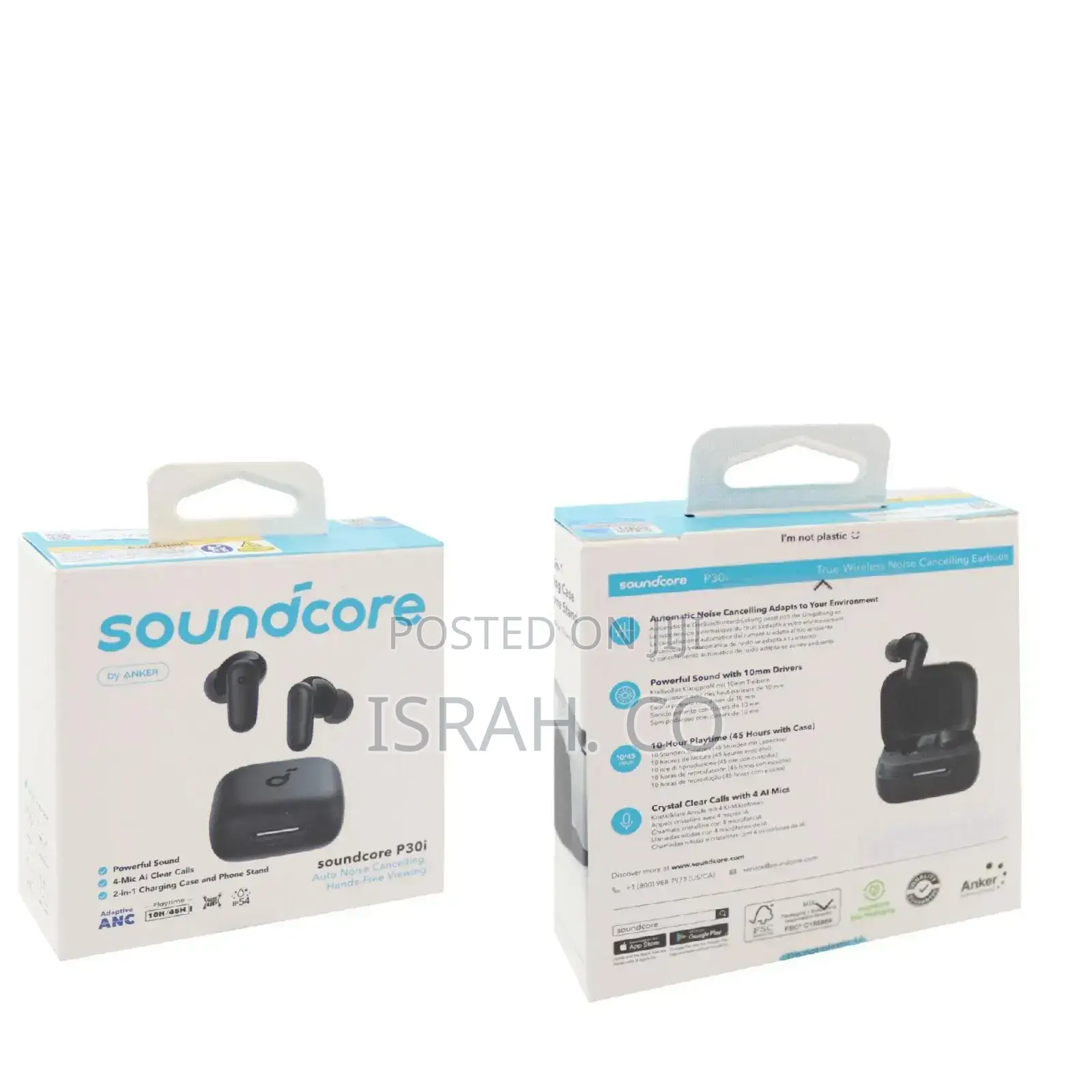 Pair of Black Soundcore P30i Noise-Canceling Earbuds