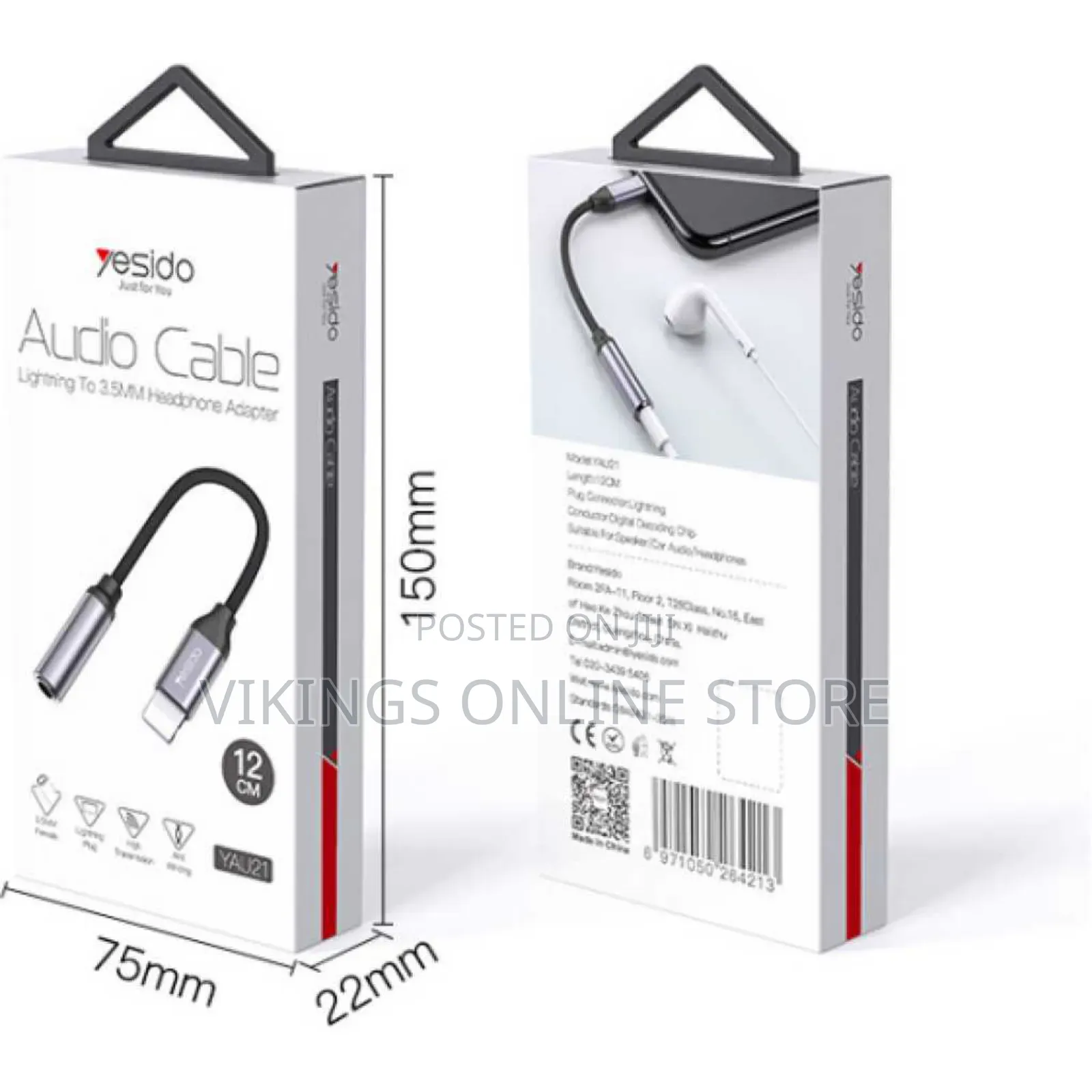 Yesido Yau21 Aux (Female) Audio Cable to Lightning – Black