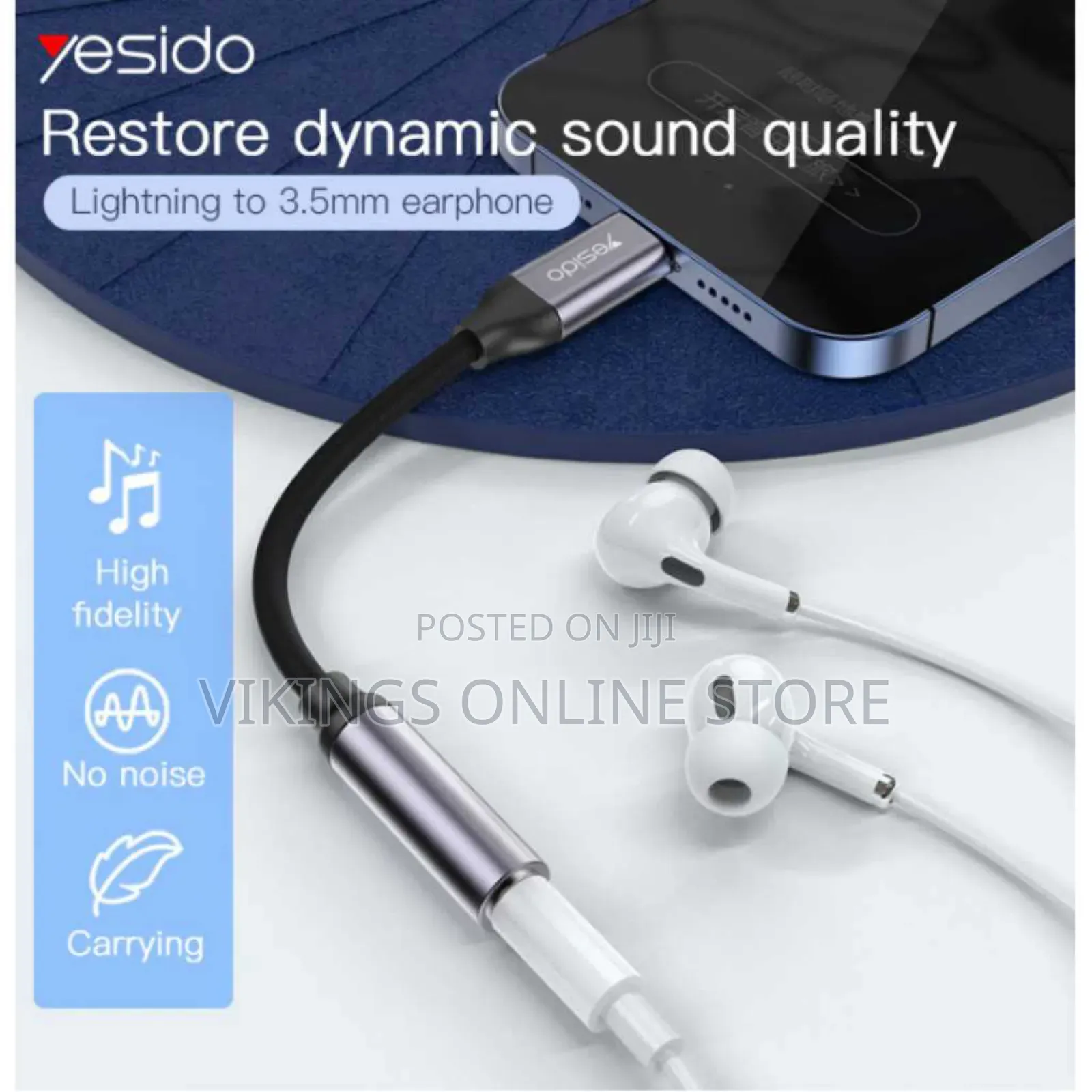 Yesido Yau21 Aux (Female) Audio Cable to Lightning – Black