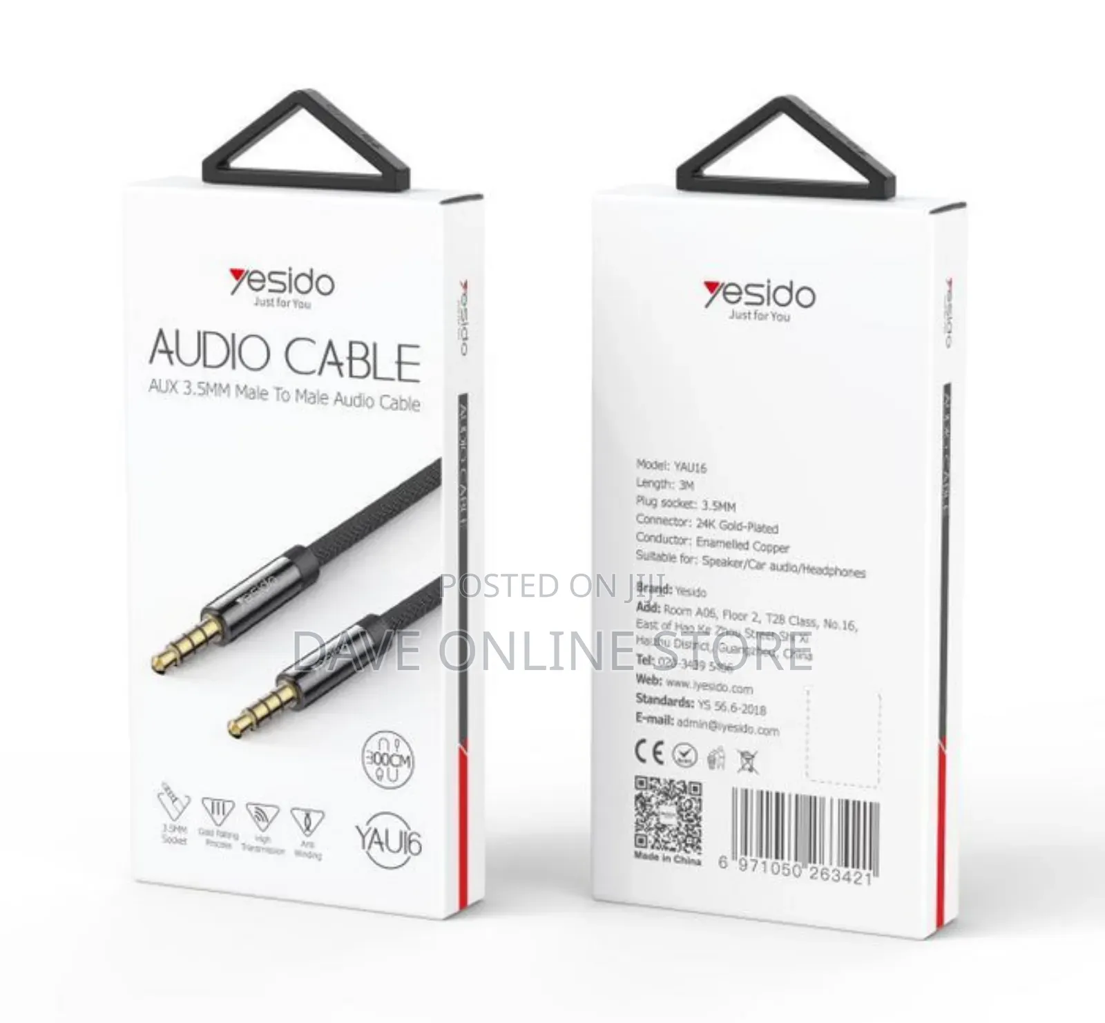 Yesido Audio Cable Aux 3.5mm Standard Length: 3m
