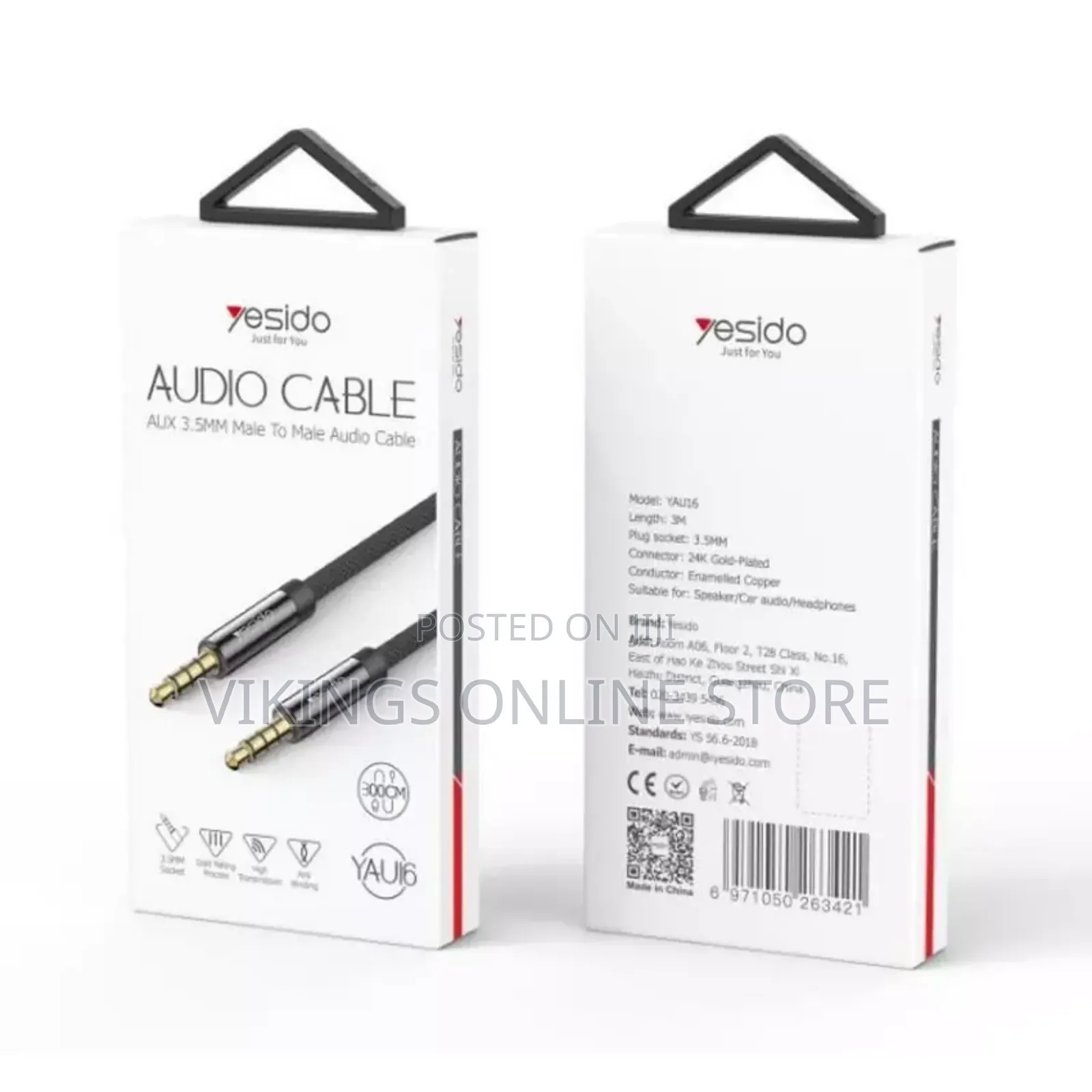 Yesido Yesido Cable Aux Audio Jack Plug 3m Black