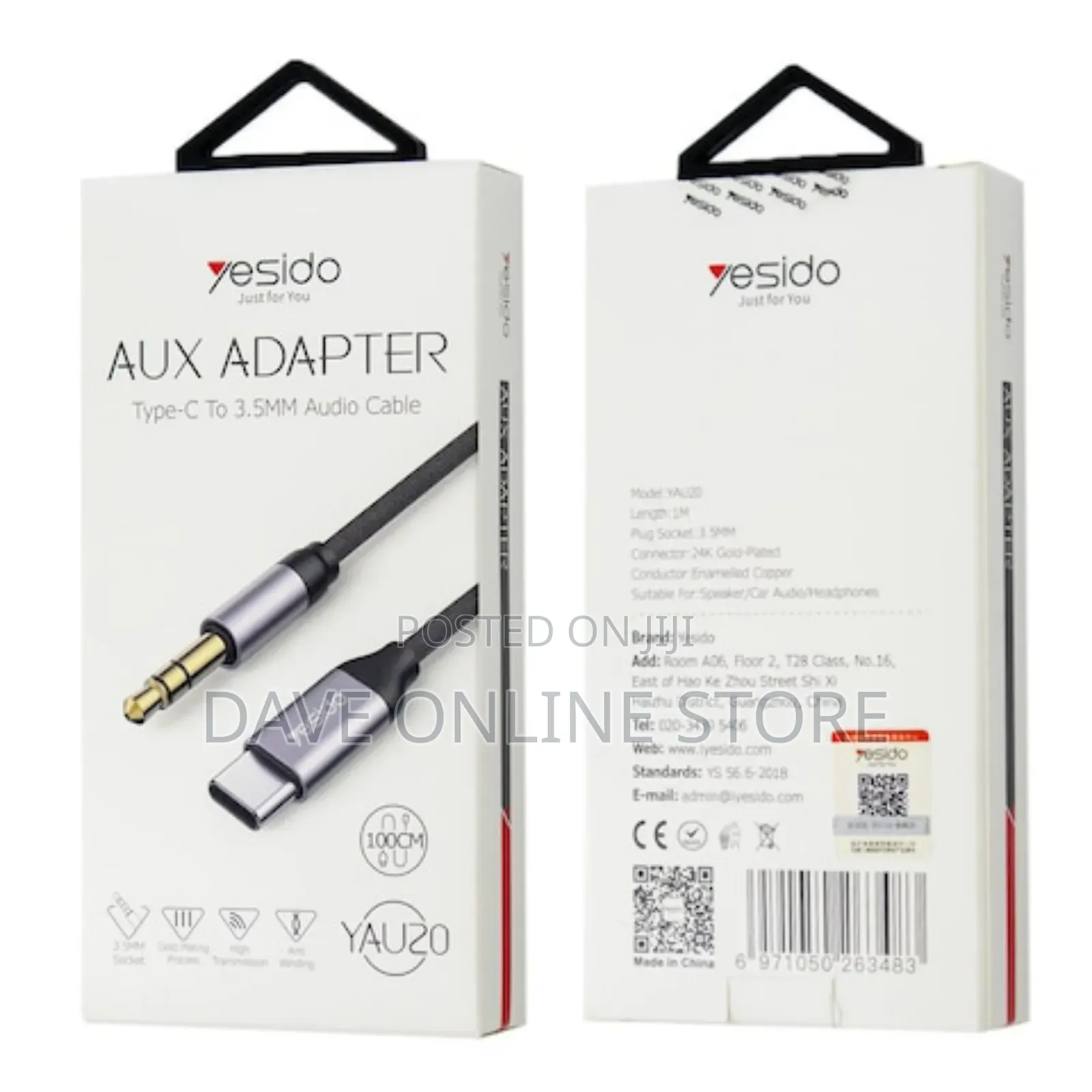 Yesido Yau20 Type C to 3.5mm Audio Cable, Black