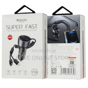 Yesido Y58 60w Super Fast Car Charger,Usb-C/Lightning Cable