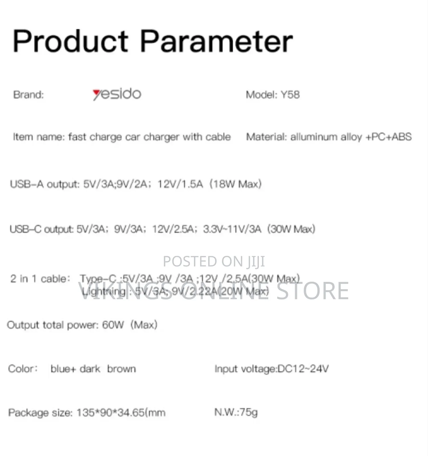 Y58 60w Fast Charging Car Type-C Port Charger