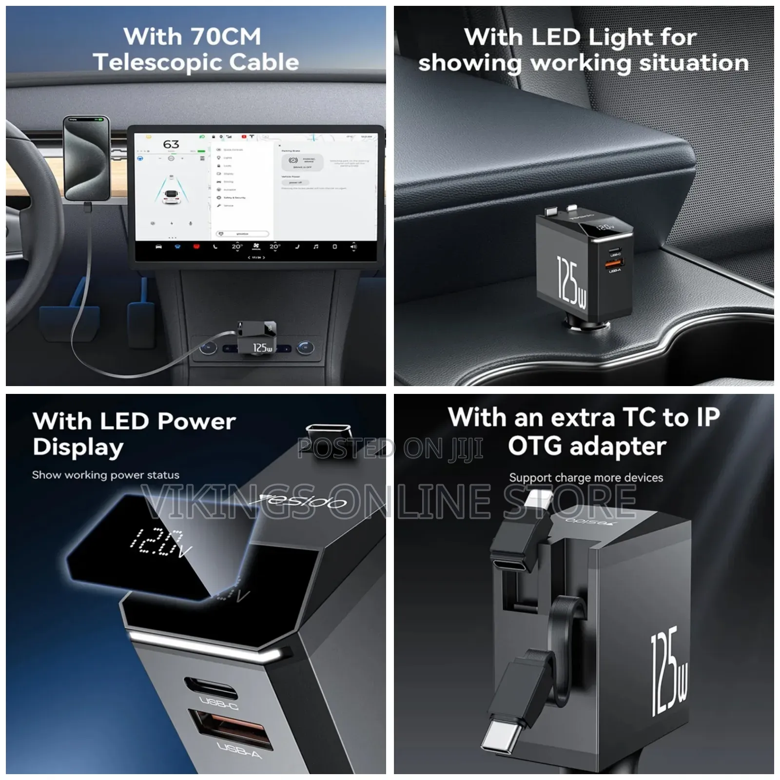 Yesido Y71 125w Car Charger Usb a +Type C Adapter for iPhone