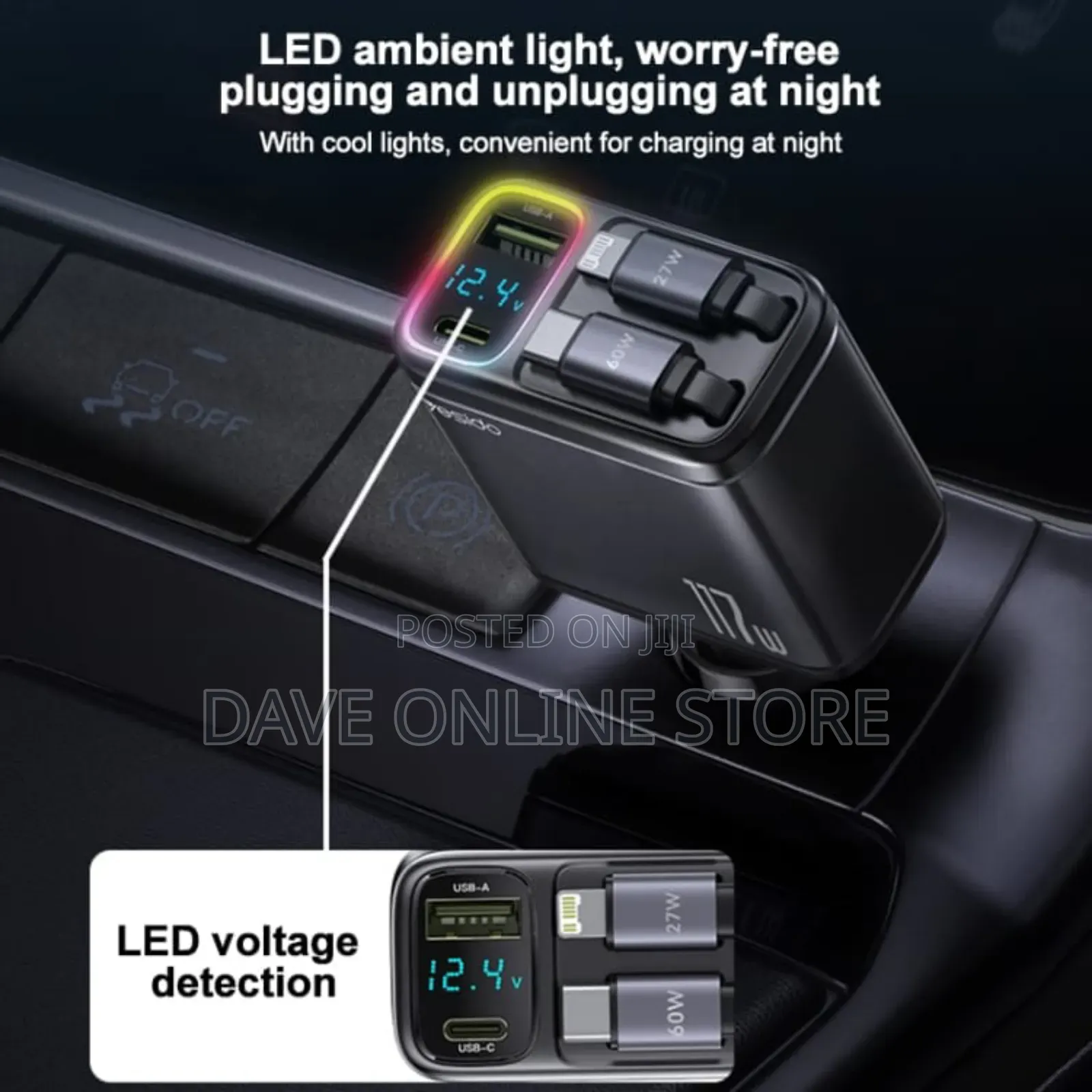 Yesido Y63 4 in 1 Usb Type-C+Usb Dual Line Car Fast Charger