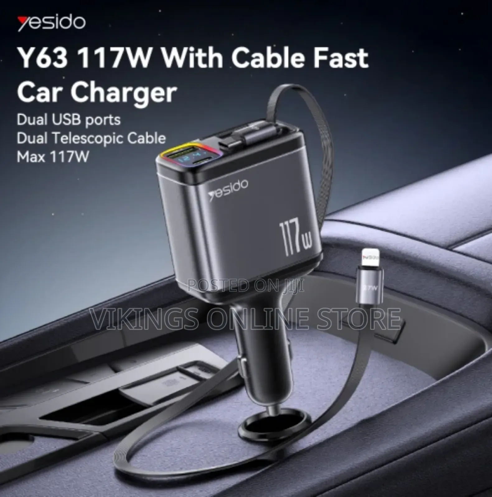 Y63 117w Led Power Display With Telescopic Cable Car Charger