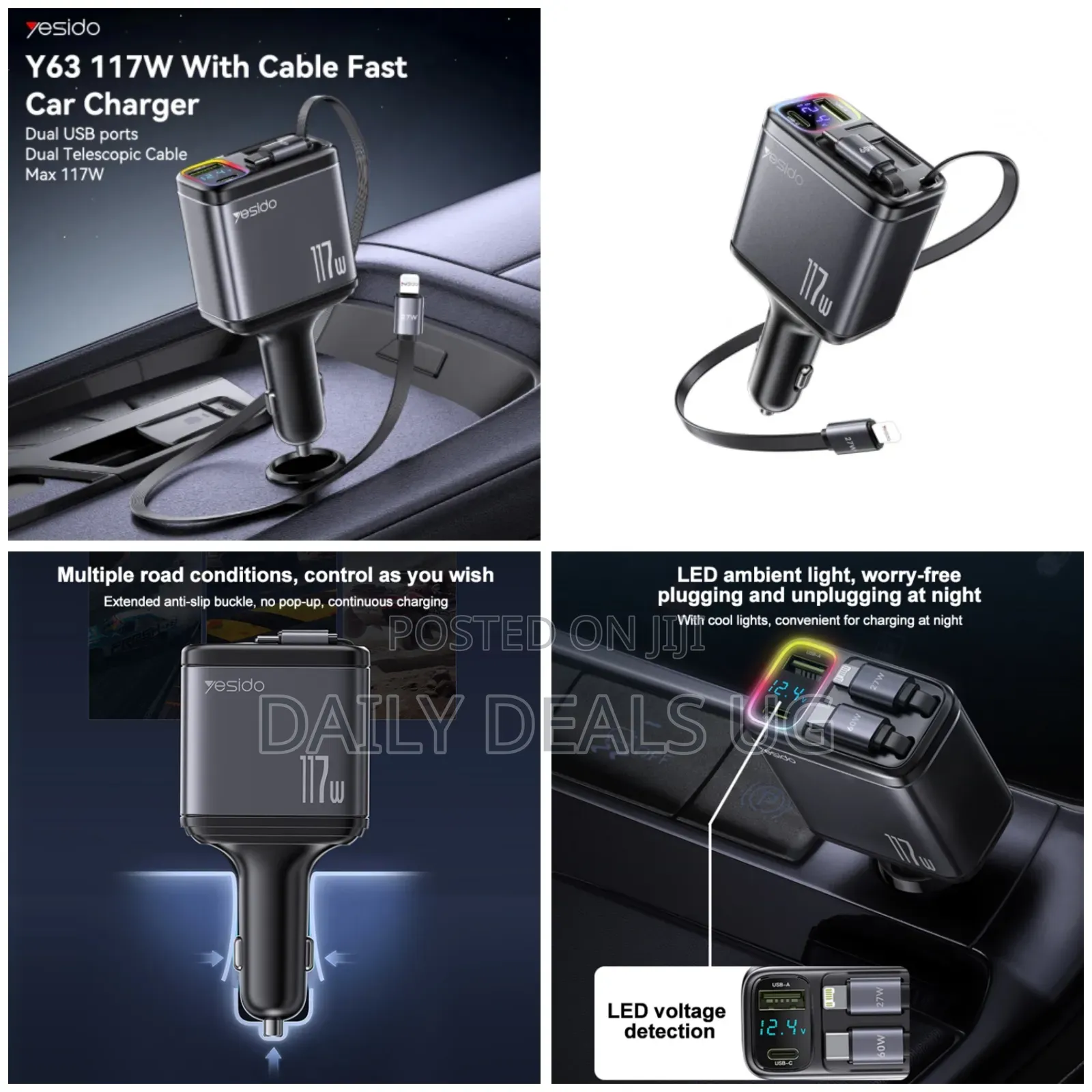 Y63 Yesido 117w Ledtc Ports Fast Charging Car Charger