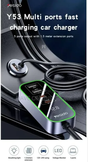 Quick Car Charger, 97 Watt, 1.5 Meter, Yesido Y53