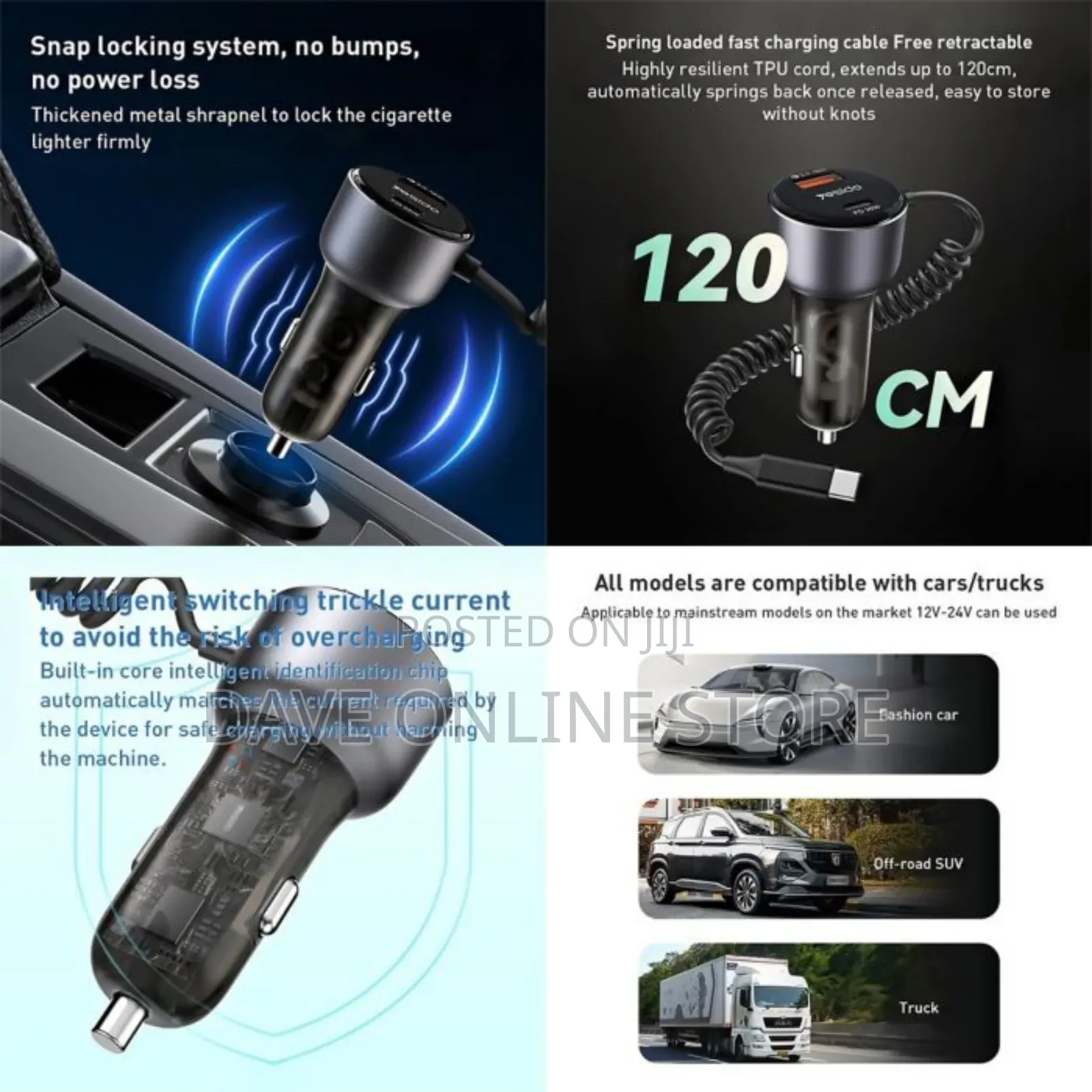 Yesido Y56 60w Pd Spring Car Charger