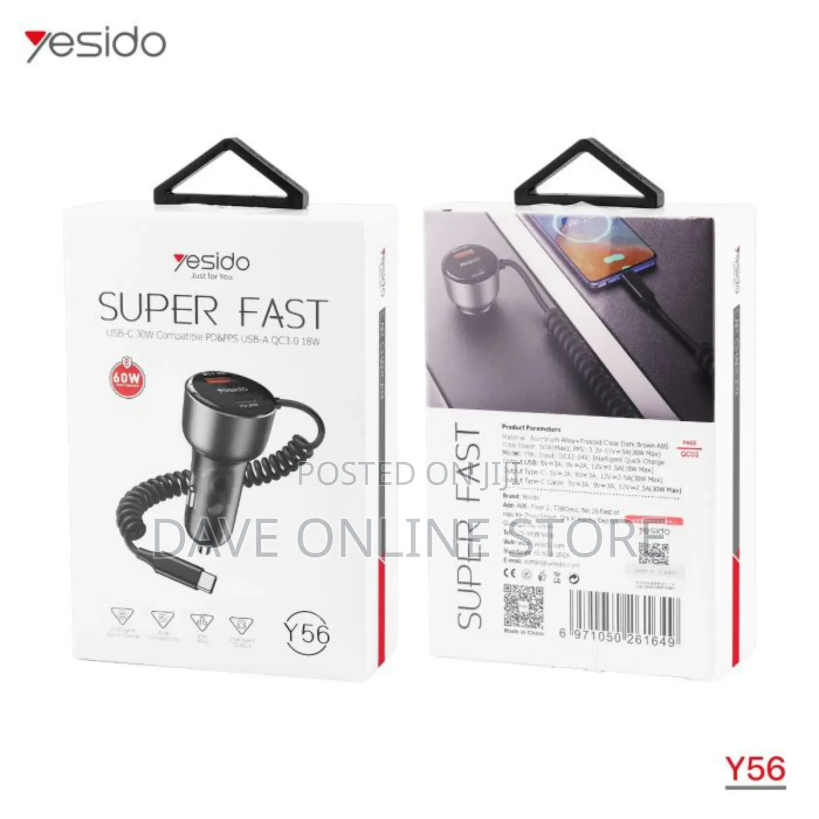 Yesido Y56 60w Pd Spring Car Charger