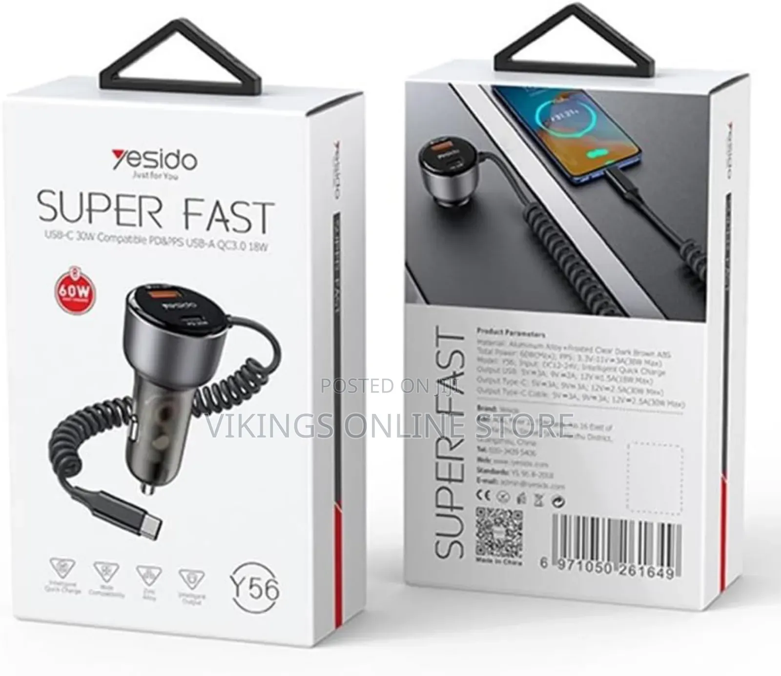 Yesido Y56 60w Qc3.0 Usb + Type-C Pd Phone Adapter