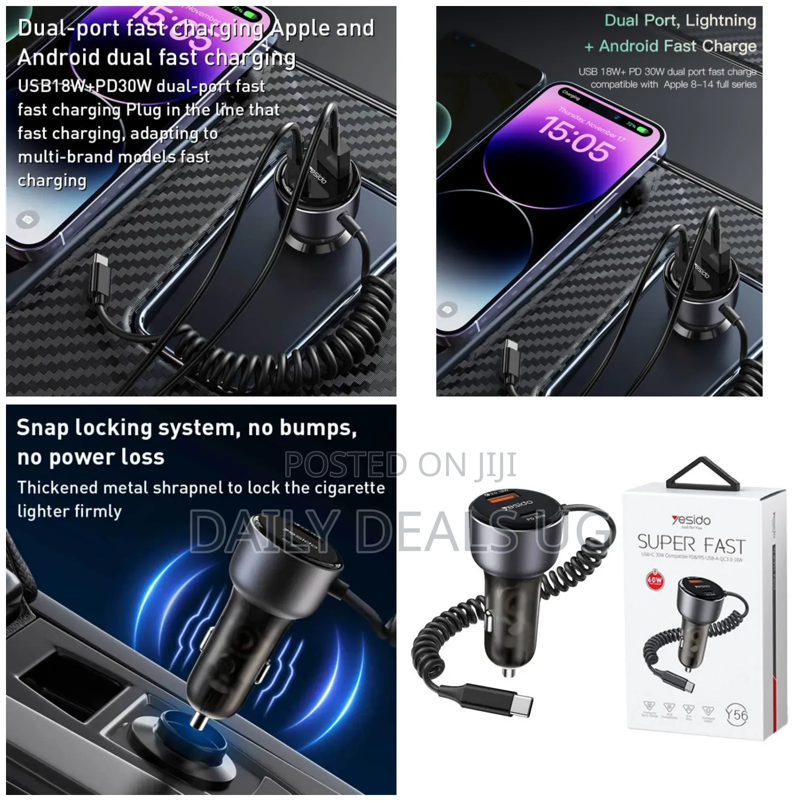 Yesido Y56 Pd 60w Type-C, Qc3.0 18w Us-a Car Charger