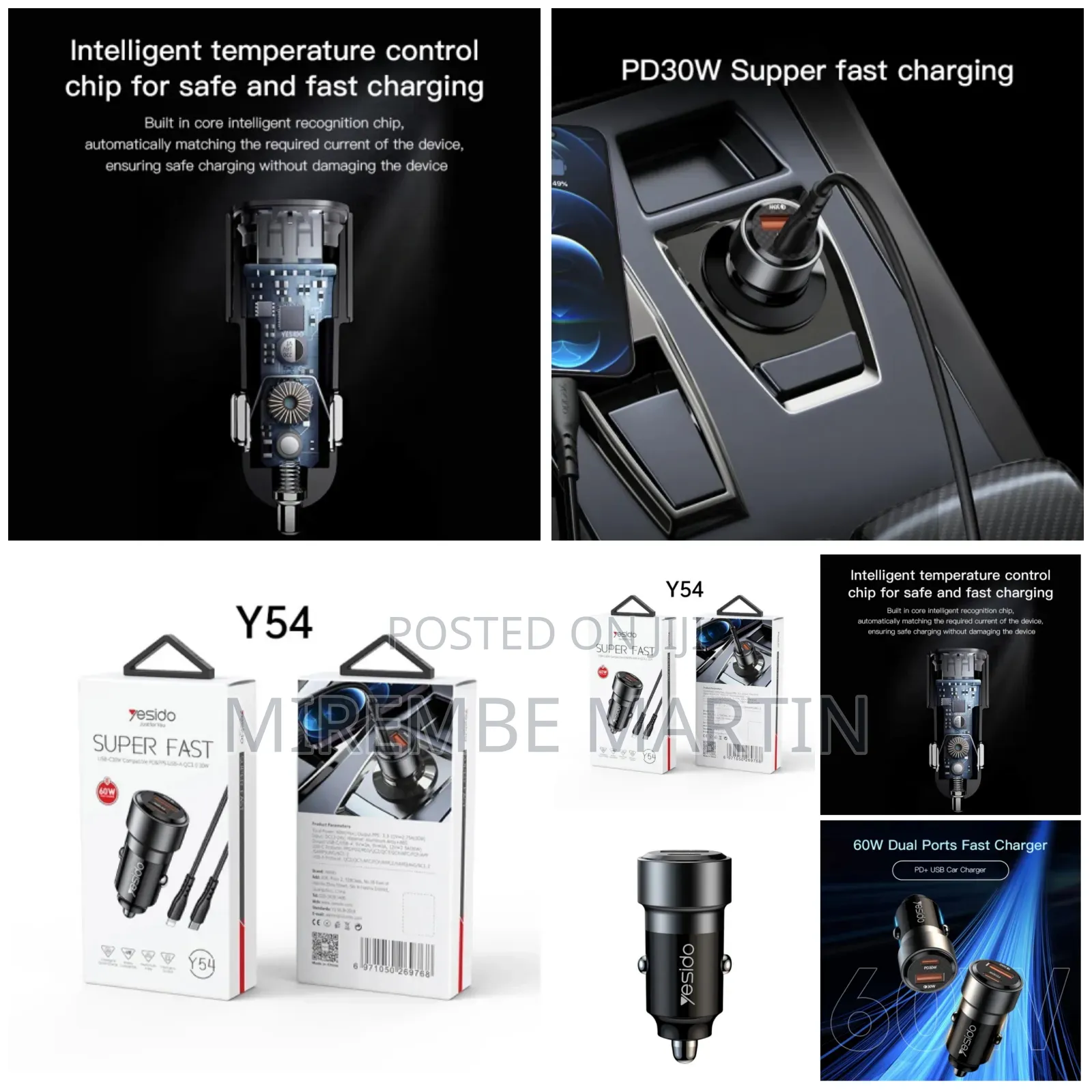 Yesido Y54 60w Super Fast Car Charger and Type-C to Cable