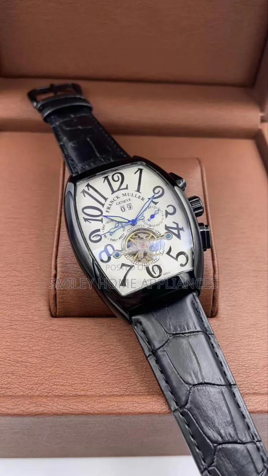 Brand New Franck Muller Men's Black Leather Wrist Watch