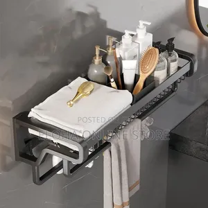 Stainless Steel Wall-Mounted Bathroom Towel Rack Organizer