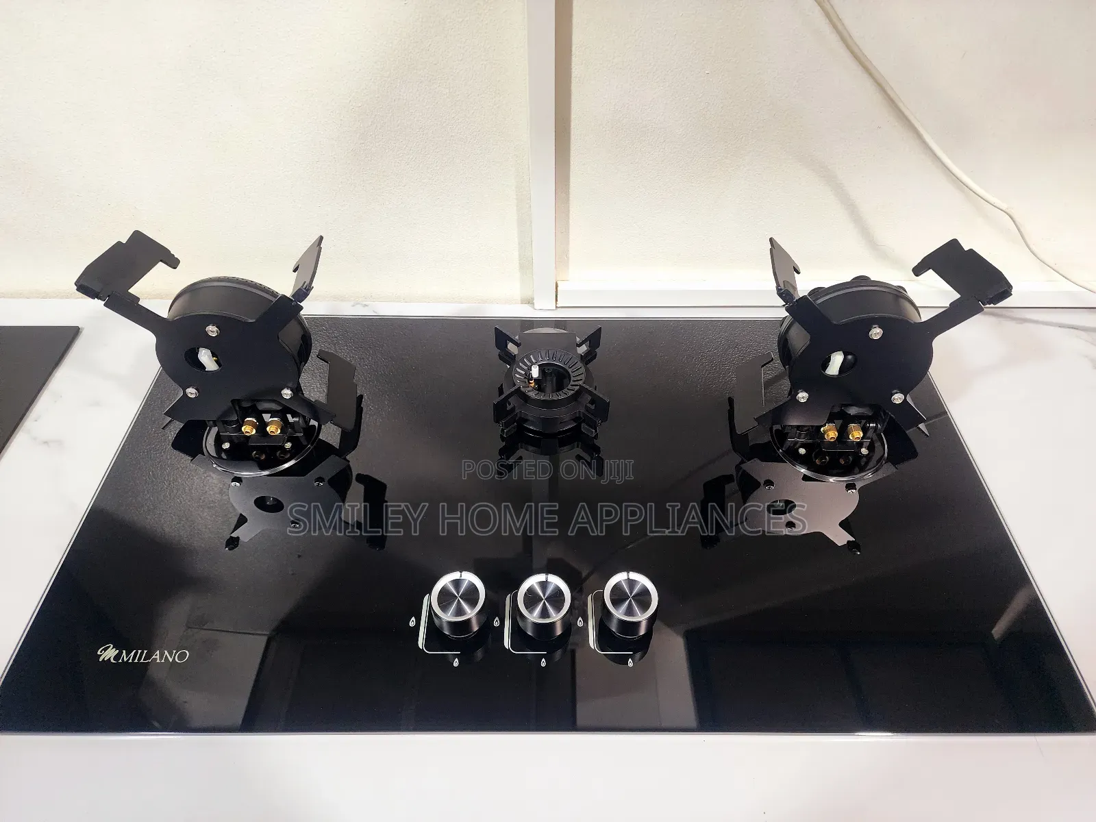 Milano Rechargeable Tripple Gas Hob Black Glass