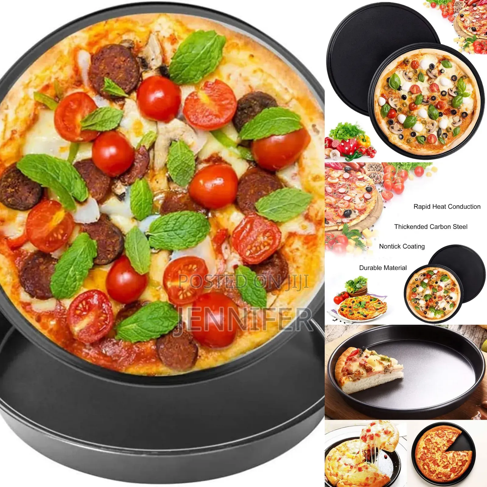 Non-Stick Pizza Steel Baking Round Oven Tray Pan, 30cm-Black