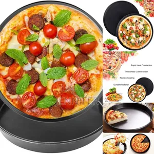 Non-Stick Pizza Steel Baking Round Oven Tray Pan, 30cm-Black