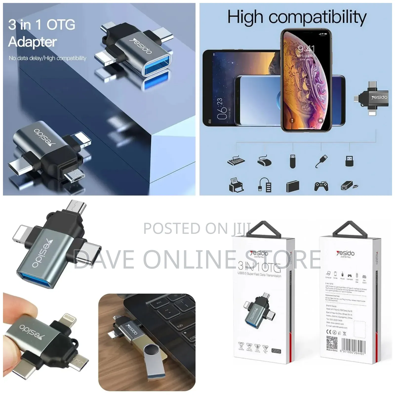 Yesido Gs15 3 in 1 Usb to Micro + Lightning + Type-C Otg