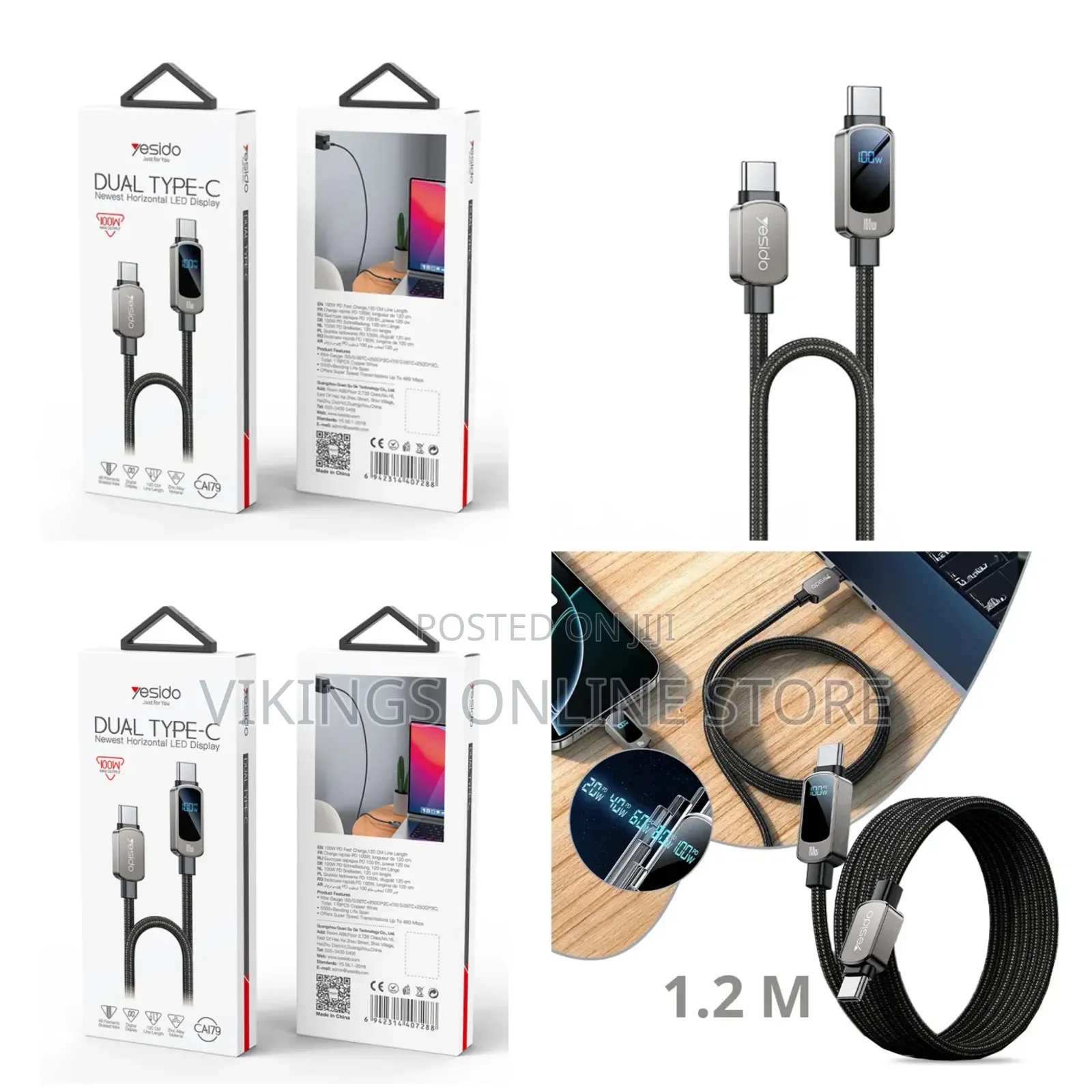 Yesido Ca179 100w Fast Charging Usb-C to Usb-C Cable -1.2m