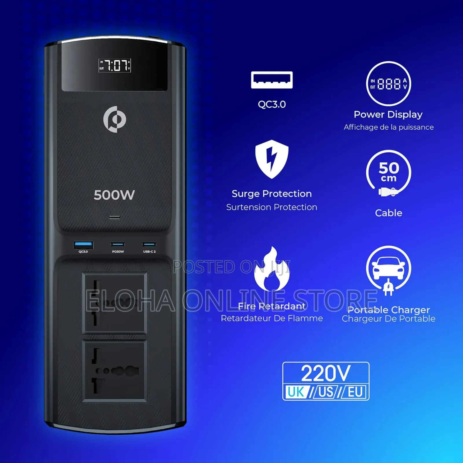 Powerology 500w Universal Multi-Port Car Inverter
