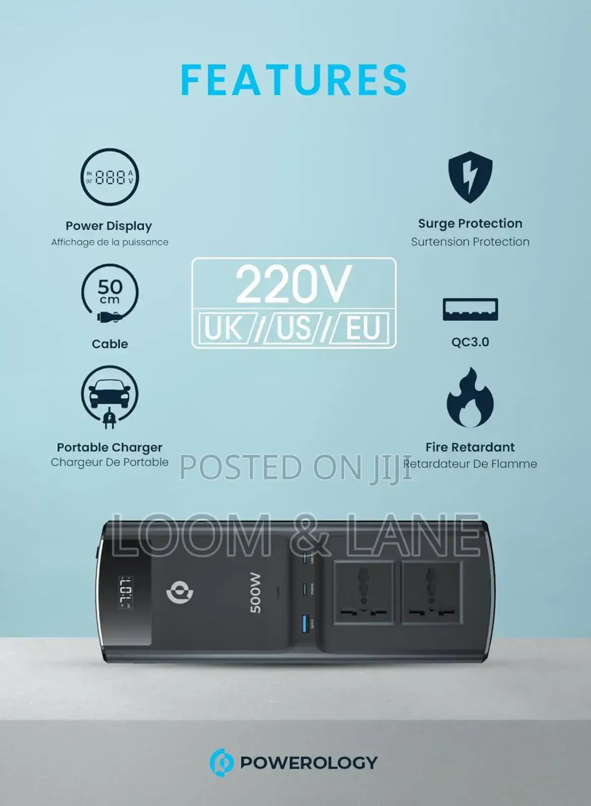 Powerology 500w Universal Multi-Port Car Inverter