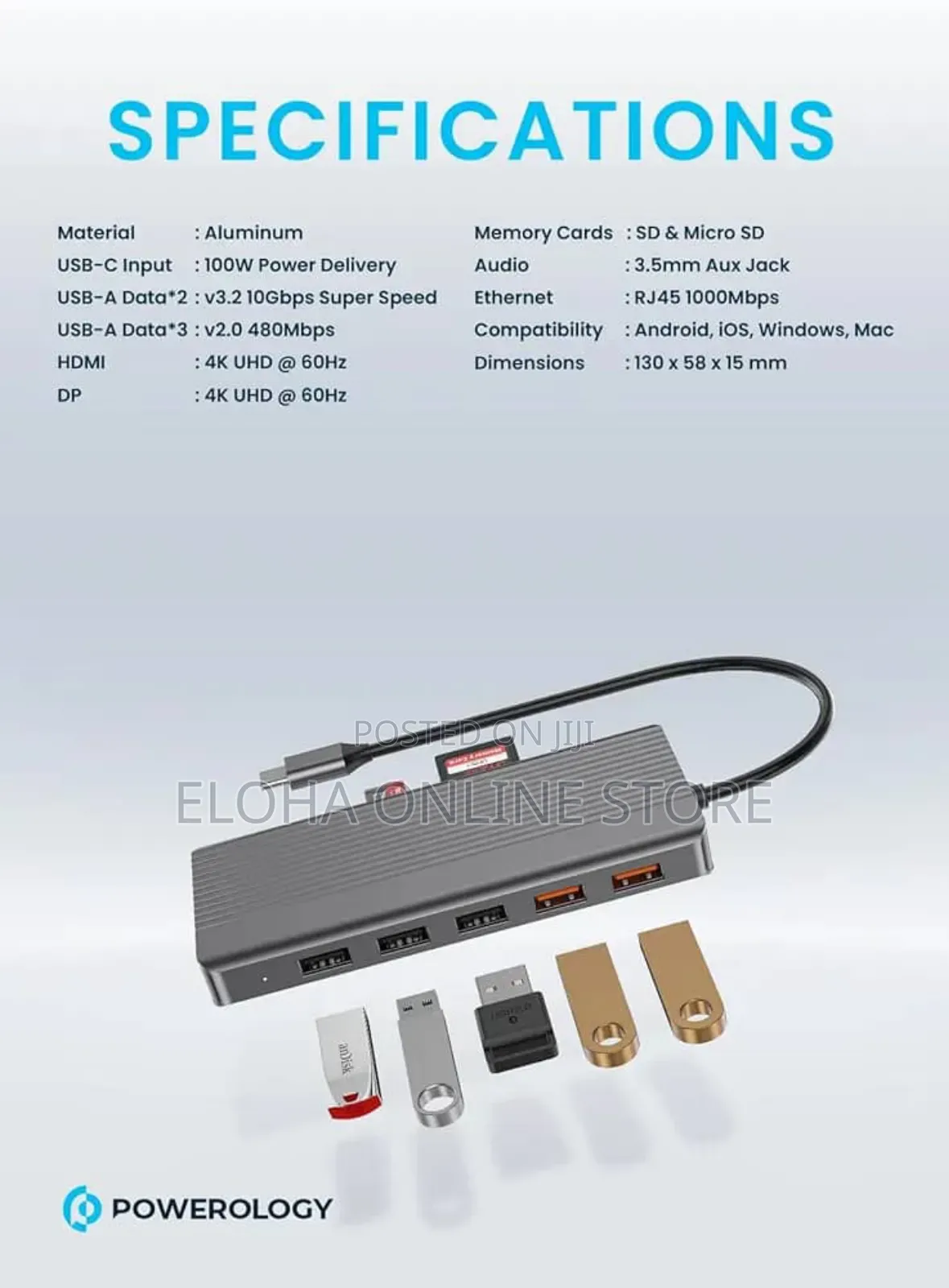 Powerology 13in1 Usb-C Hub Hdmi Type-C 100w Pd Ethernet