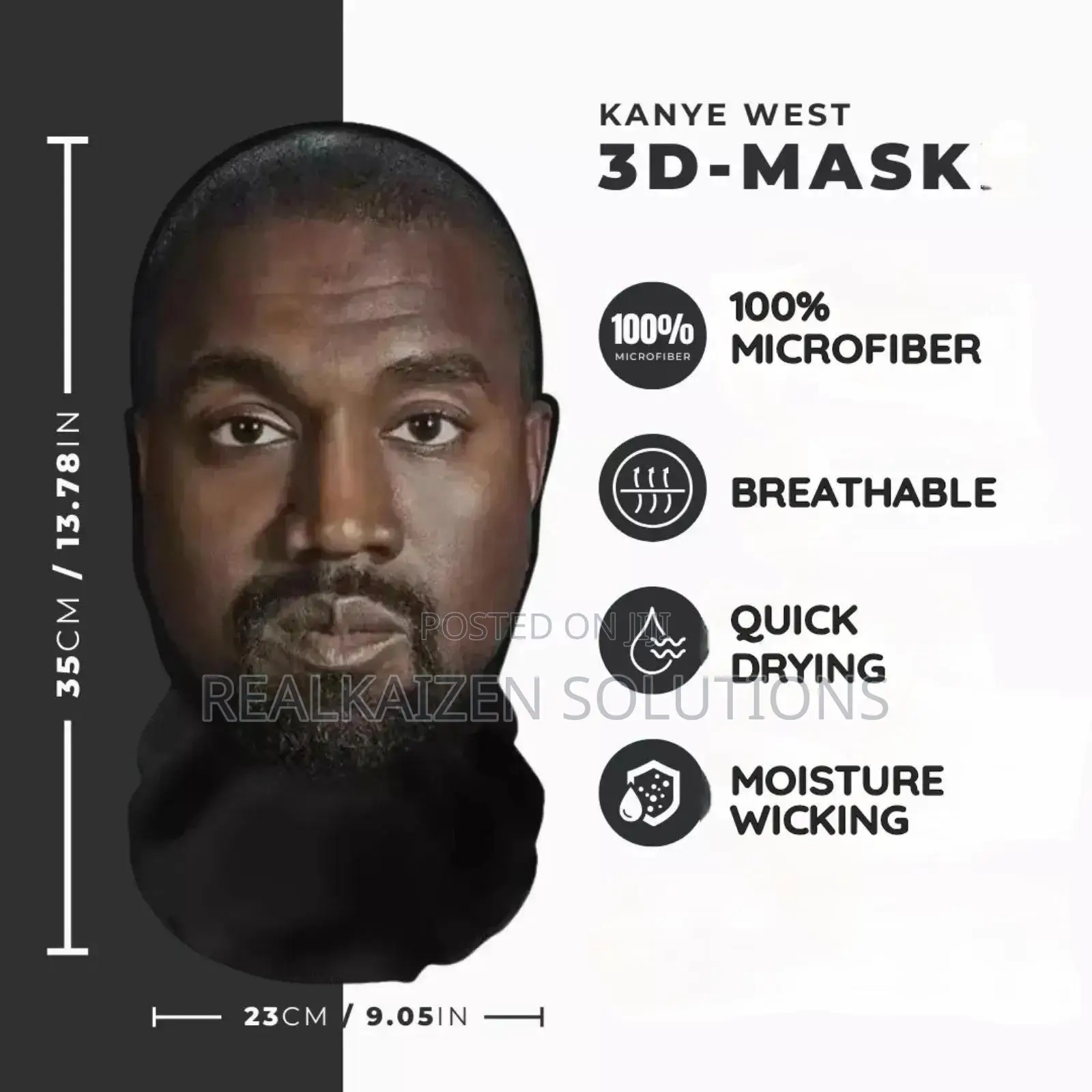 Realistic 3d Kanye West Breathable Mesh Face Mask