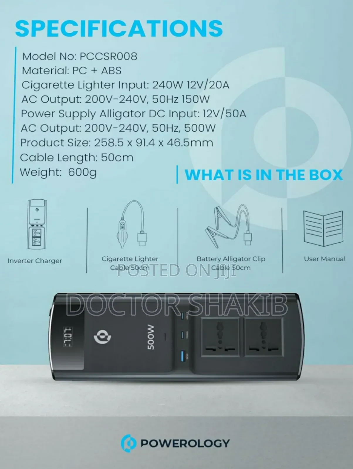 New Powerology 5oow Universal Multi-Port Car Inverter