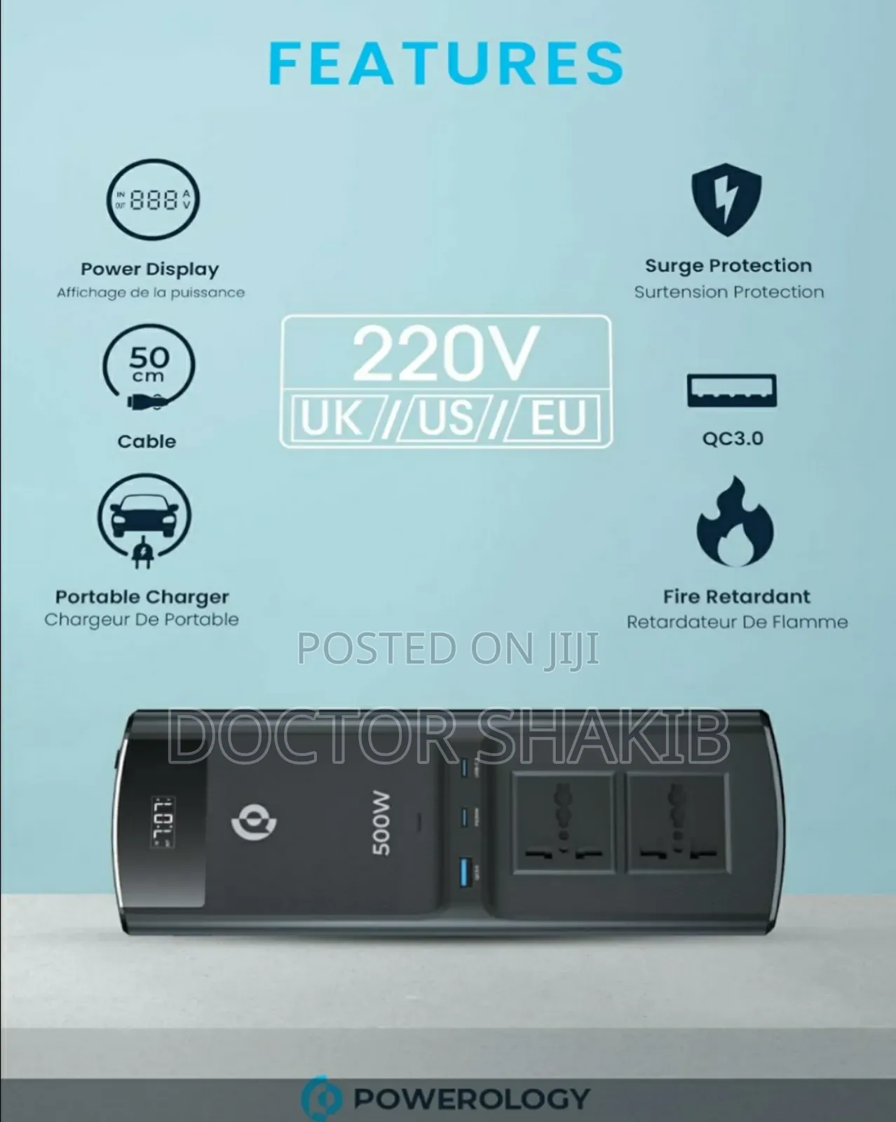 New Powerology 5oow Universal Multi-Port Car Inverter
