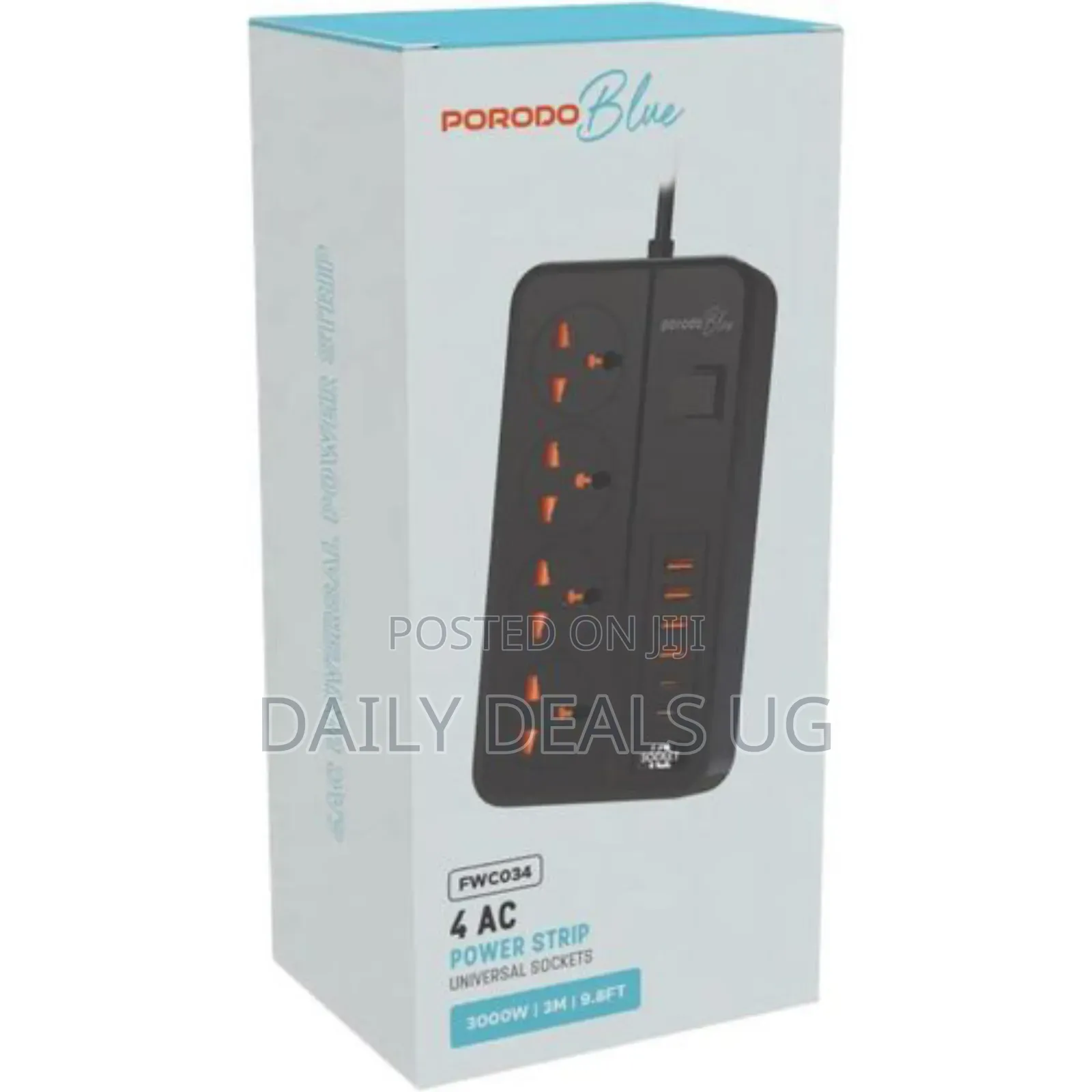 Porodo Blue 4 Ac Power Socket With X4 Usb-C X2 Usb-a - Black