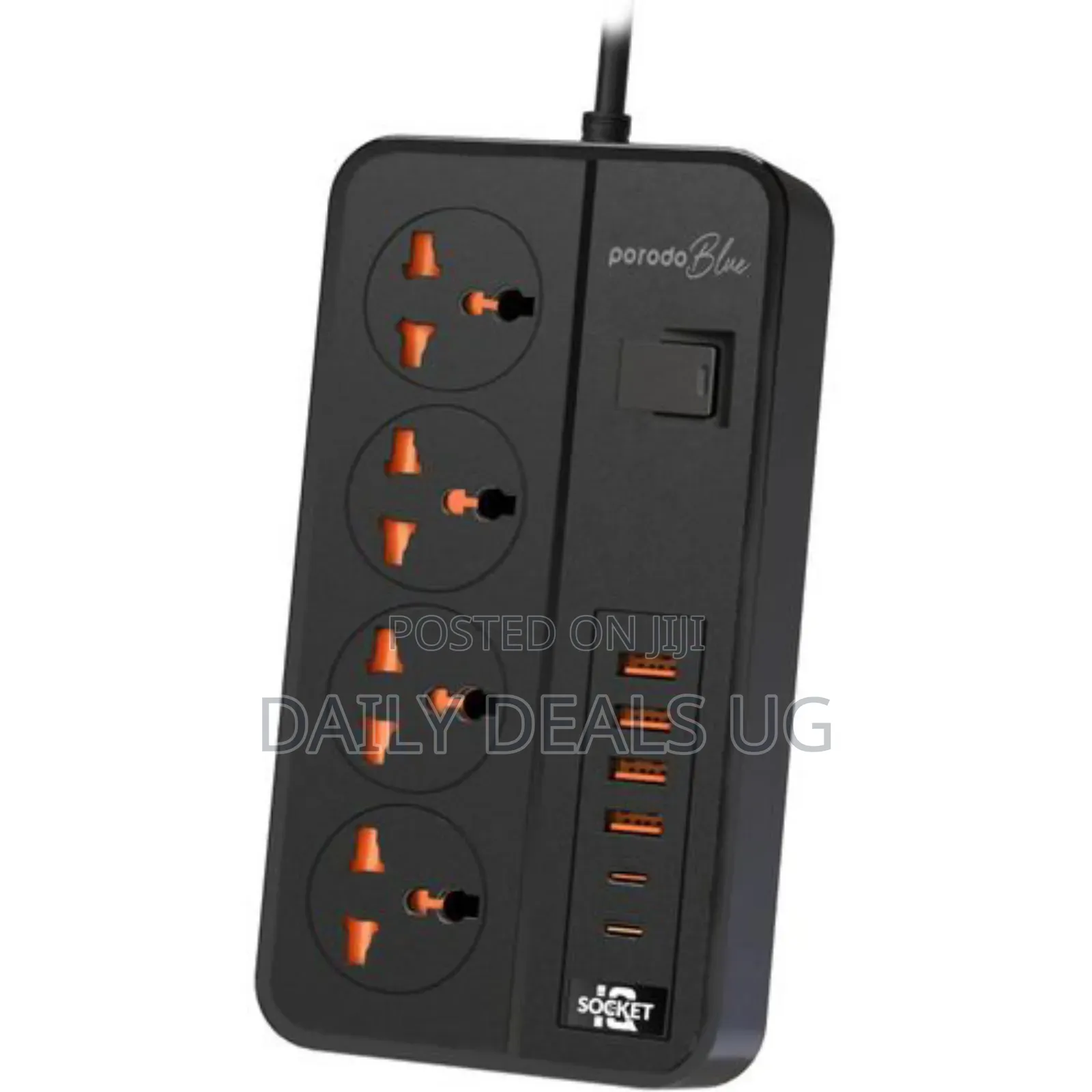 Porodo Blue 4 Ac Power Socket With X4 Usb-C X2 Usb-a - Black