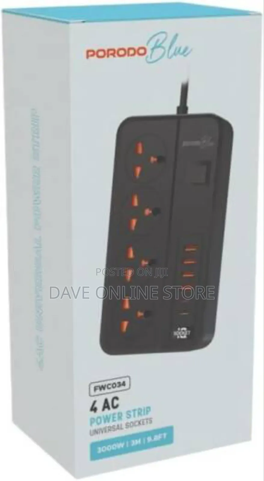 Porodo Blue 4 Ac Power Socket Power Switch - Black
