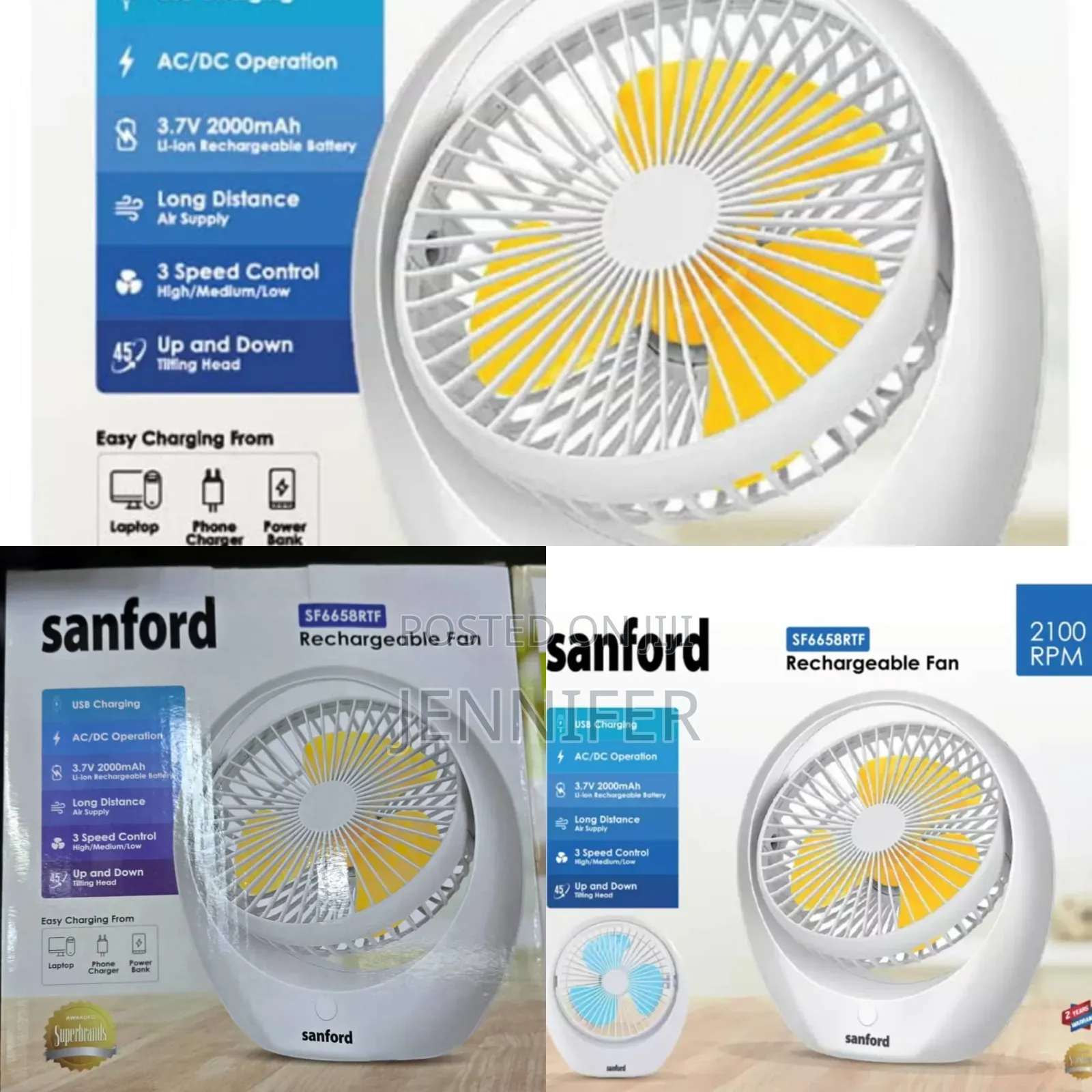 Sanford Mini Rechargeable Table Fan