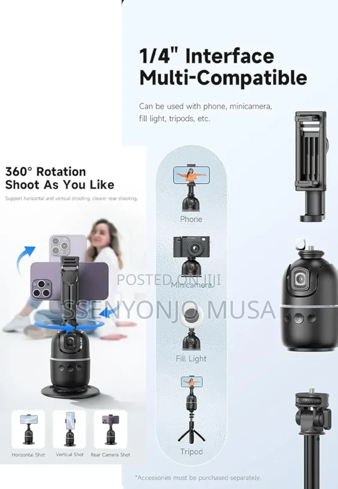 Auto Face Tracking Tripod - 360° Rotating Smart Shooting-