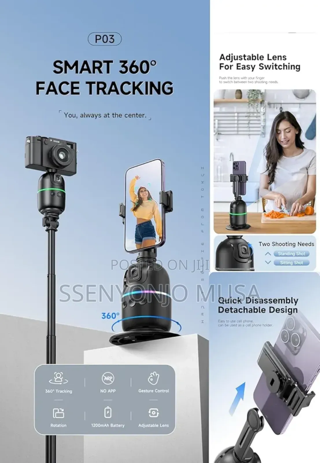 Auto Face Tracking Tripod - 360° Rotating Smart Shooting-